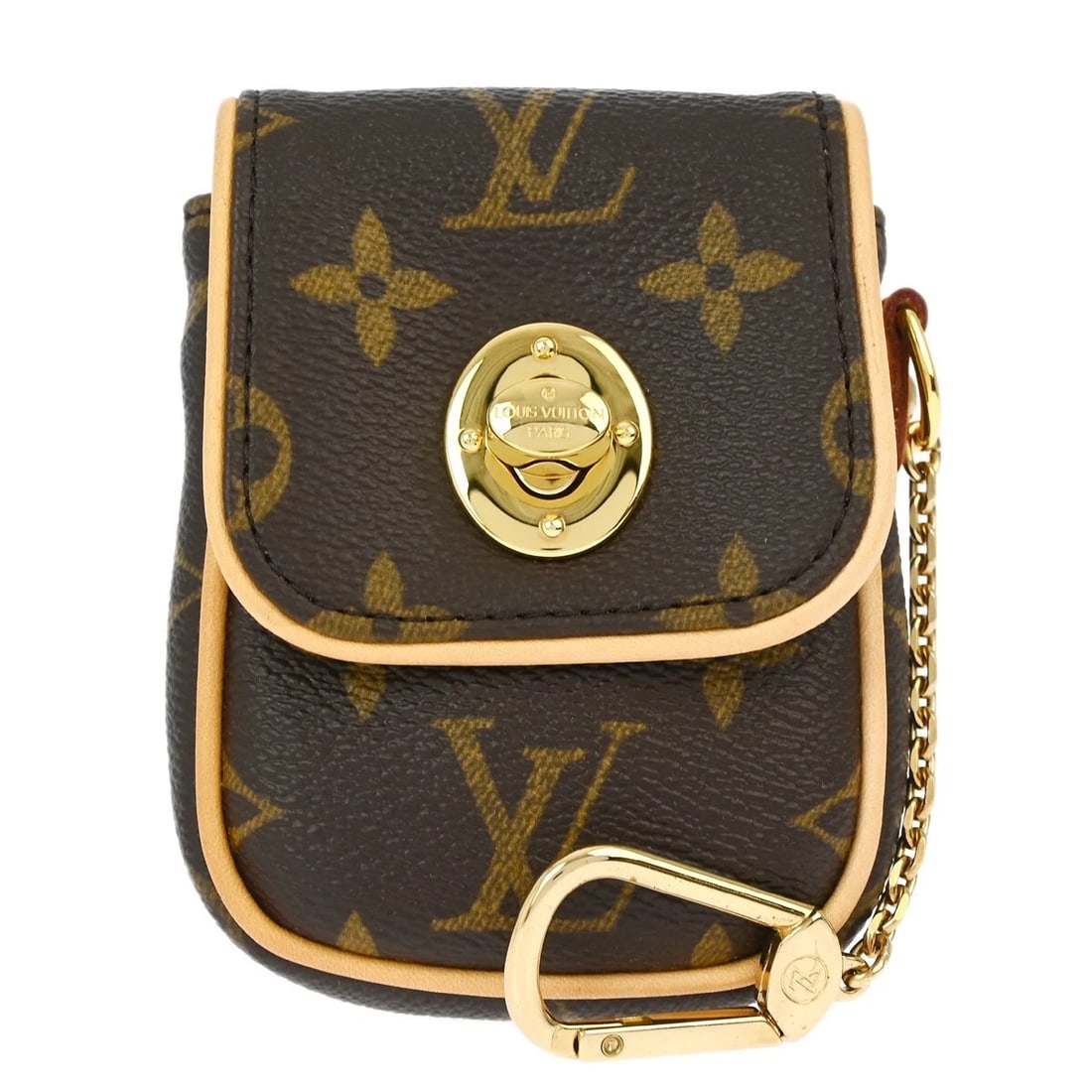 LOUIS VUITTON MONOGRAM POCHETTE TULUM POUCH BAG: Louis Vuitton Monogram Pochette Tulum Pouch Bag Brand: Louis Vuitton Type/Style: Bag charm Material: Monogram Canvas, Leather Color: Brown Size: W 3.0 x H 3.9 x D 1.0 " Accessories: None A