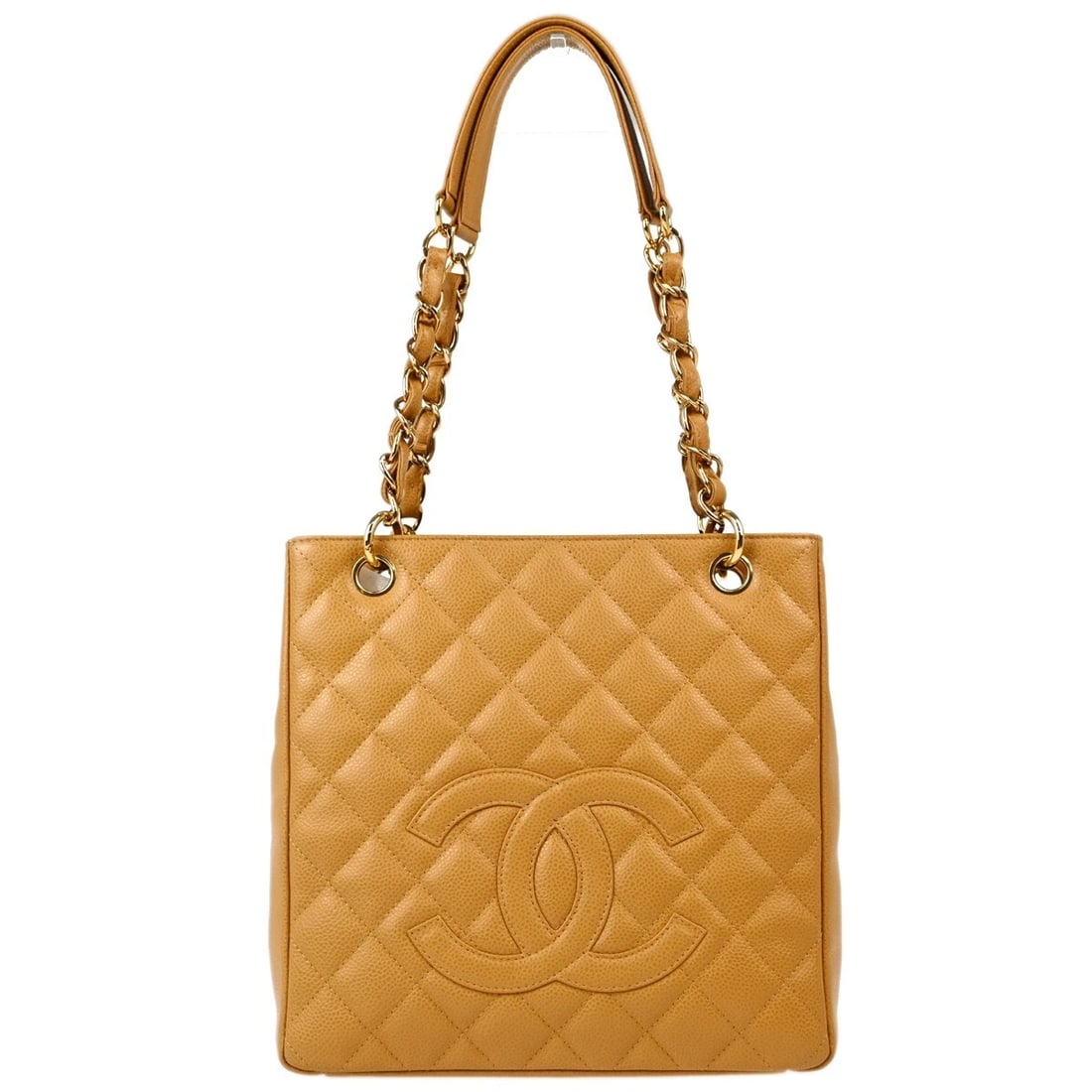 CHANEL BEIGE CALFSKIN PETITE SHOPPING HANDBAG: Chanel Beige Calfskin Petite Shopping Handbag Brand: CHANEL Type/Style: Shoulder Bag Material: Caviar Skin Leather Color: Beige Size: W 9.4 x H 9.1 x D 3.5 " Accessories: None Accessories