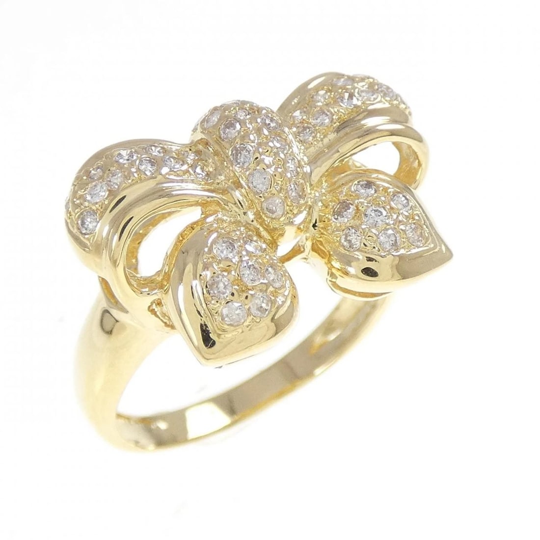 K18YG RIBBON DIAMOND RING: K18YG Ribbon Diamond Ring Brand: Unbranded Type/Style: Diamond Ring Material: 18K Yellow Gold, Main Stone/Creation Natural Color: Yellow Gold Size: US 6 1/2 Accessories: None Accessories Notice: When