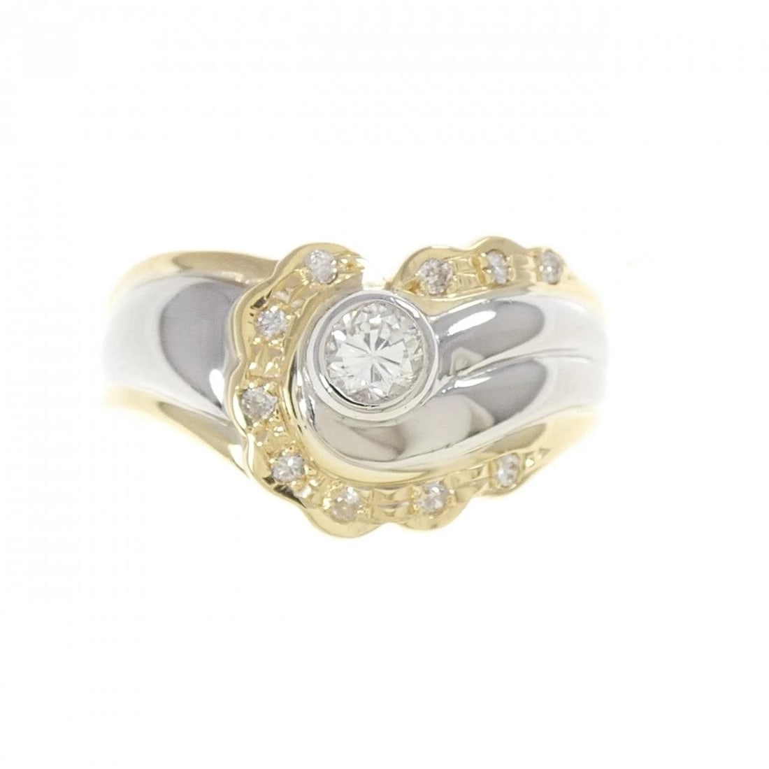 K18YG/PT900 DIAMOND RING: K18YG/PT900 Diamond Ring Brand: Unbranded Type/Style: Diamond Ring Material: 18k yellow gold / Platinum 900, Main Stone/Creation Natural Color: YG,Silver Size: US 8 1/4 Accessories: None Accessories