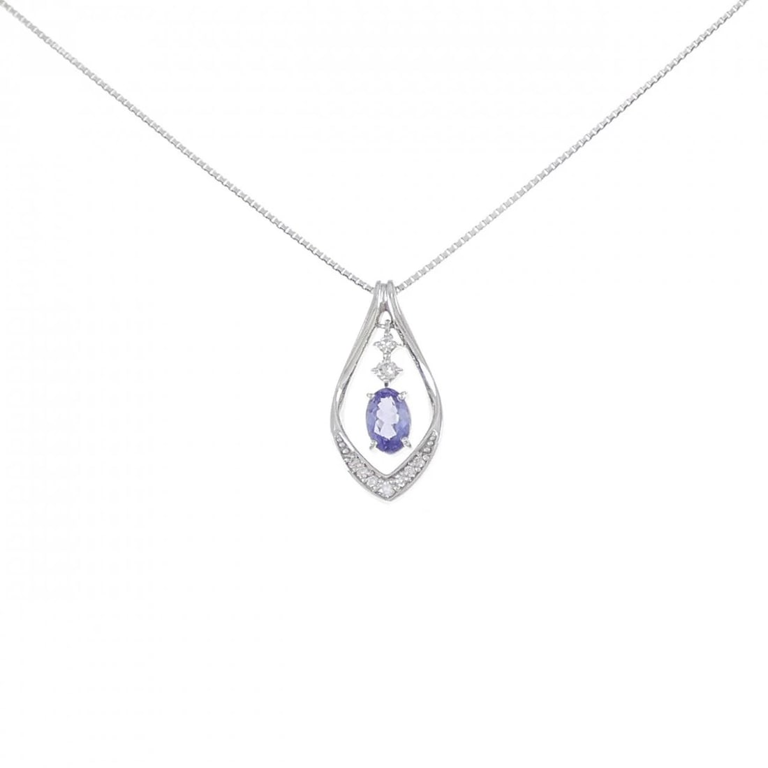 K18WG TANZANITE NECKLACE: K18WG Tanzanite Necklace Brand: Unbranded Type/Style: Tanzanite Necklace Material: K18WG, Main Stone/Creation Tanzanite Secondary Stone diamond Color: White Gold Size: Actual Size Pendant length