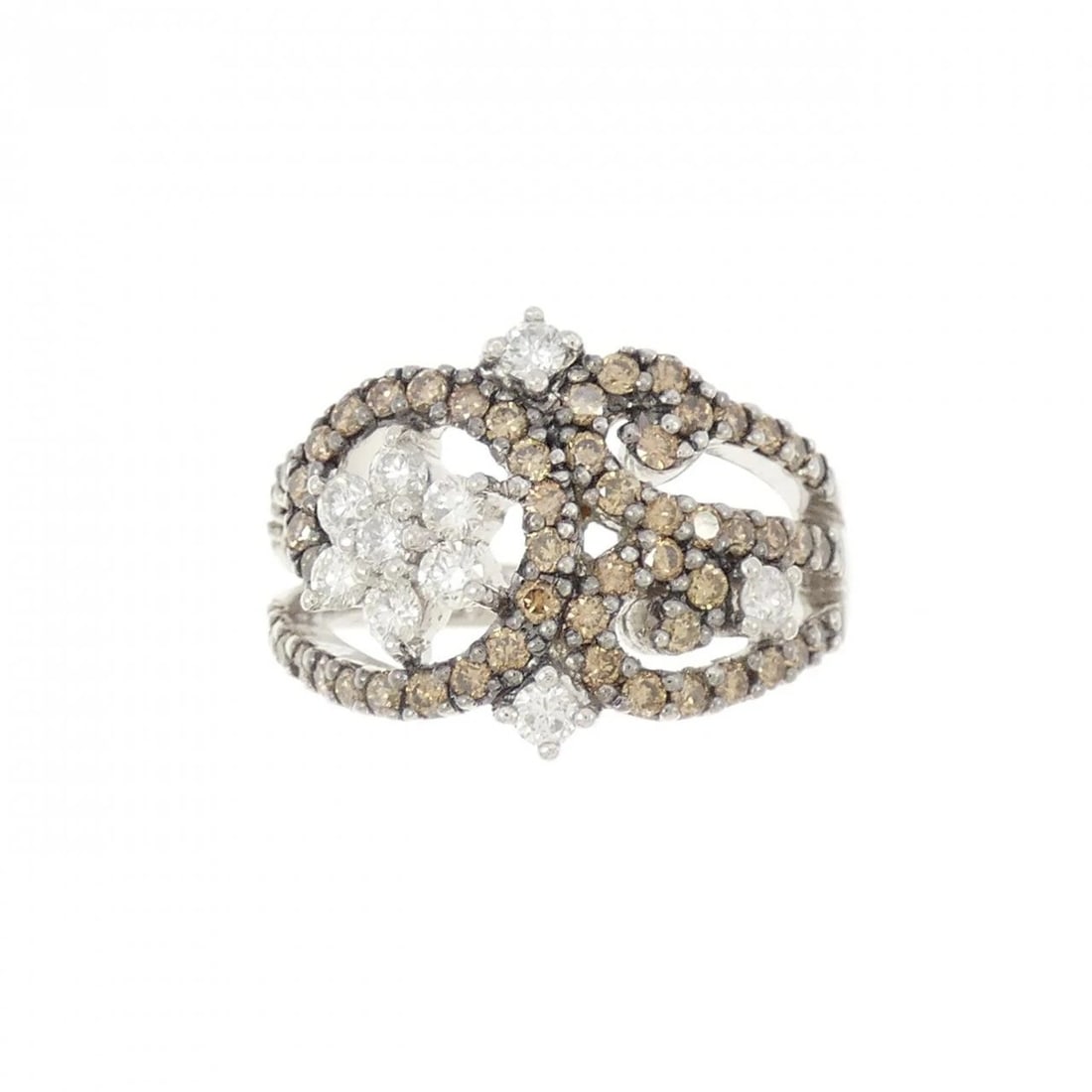 K18WG/K18BG FLOWER DIAMOND RING: K18WG/K18BG Flower Diamond Ring Brand: Unbranded Type/Style: Diamond ring Material: 18K white gold/18K black gold, Color: White Gold,Black Gold Size: US 5 1/4 Accessories: None Accessories Notice: