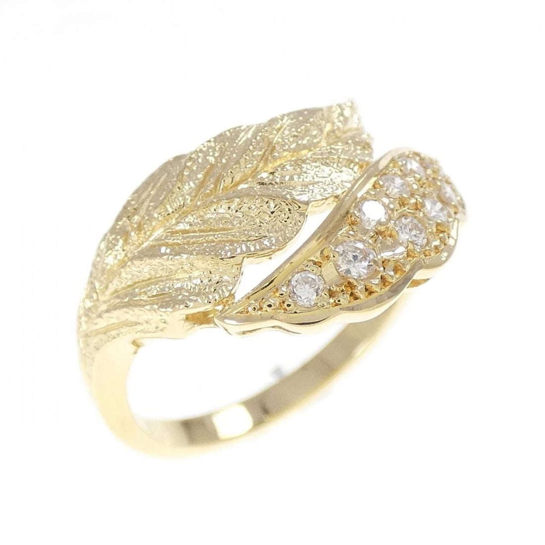 K18YG LEAF DIAMOND RING: K18YG Leaf Diamond Ring Brand: Unbranded Type/Style: Diamond Ring Material: 18K Yellow Gold, Main Stone/Creation Natural Color: Yellow Gold Size: US 5 3/4 Accessories: None Accessories Notice: When