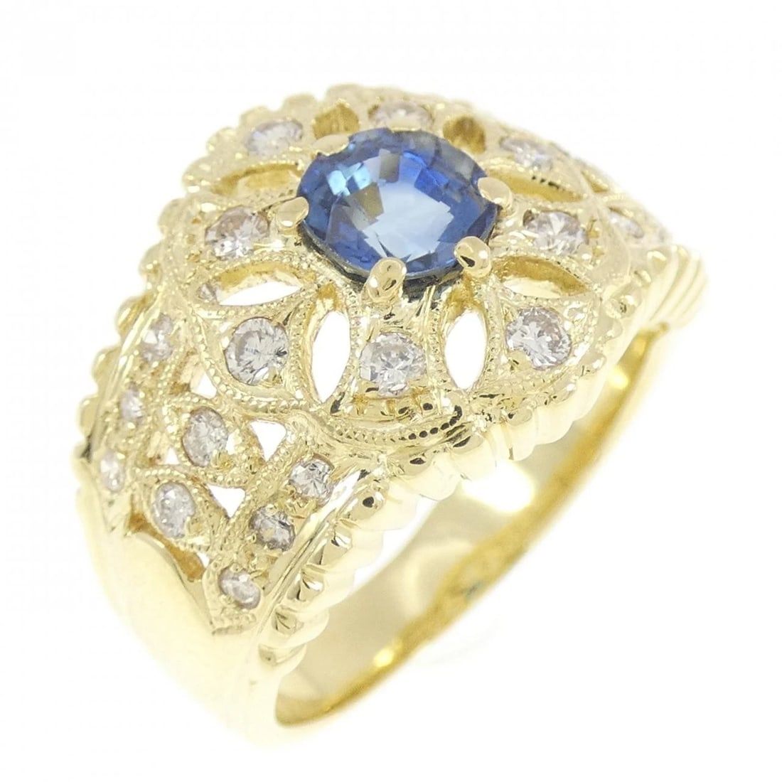 K18YG SAPPHIRE RING: K18YG Sapphire Ring Brand: Unbranded Type/Style: Sapphire Ring Material: K18YG, Main Stone/Creation Sapphire Secondary stone Diamond Color: Yellow gold Size: US 5 1/4 Accessories: None Accessories
