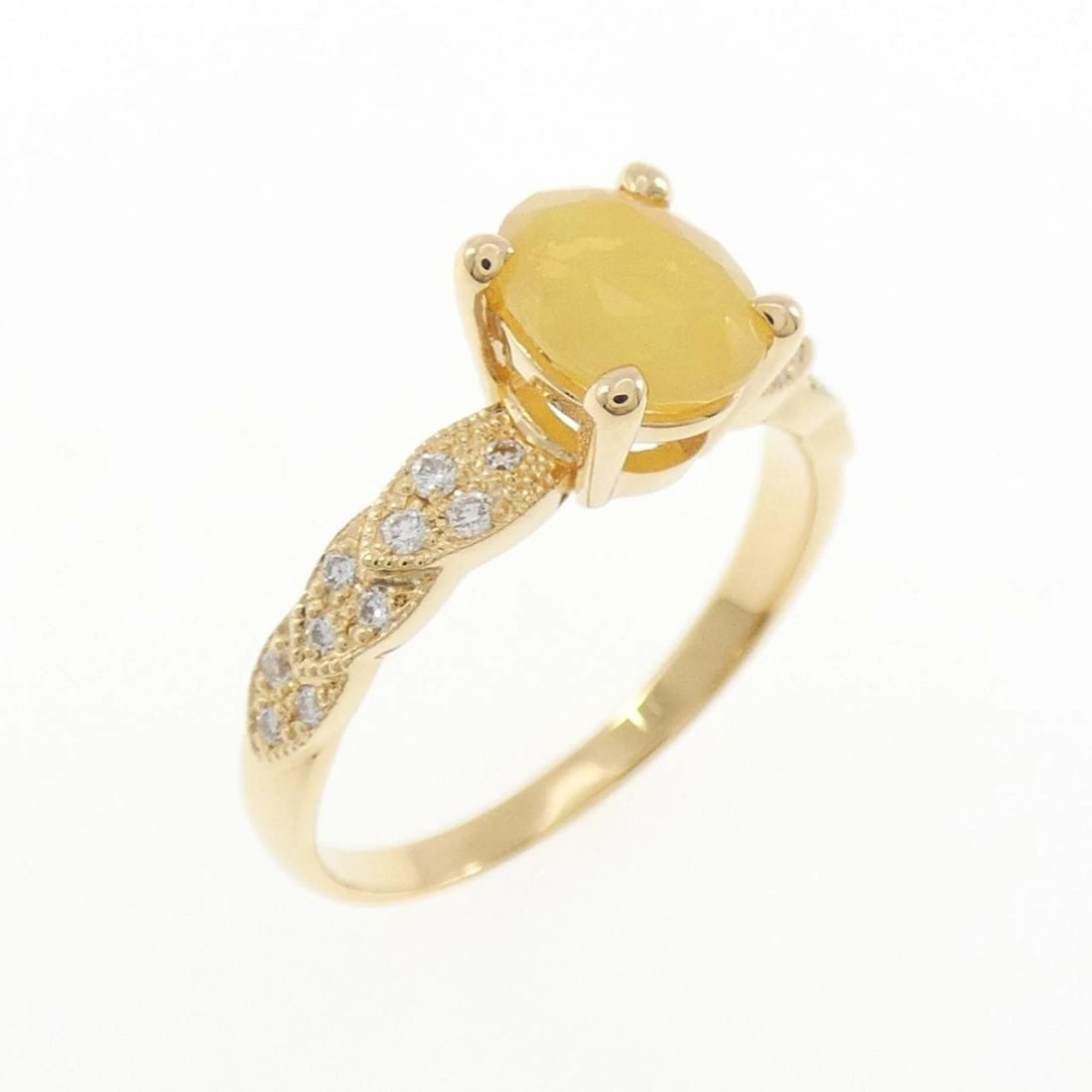 K18YG OPAL RING: K18YG Opal Ring Brand: Unbranded Type/Style: Opal Ring Material: K18 yellow gold, Main Stone/Creation Opal Secondary Stone Diamond Color: yellow gold Size: US 6 1/4 Accessories: None Accessories