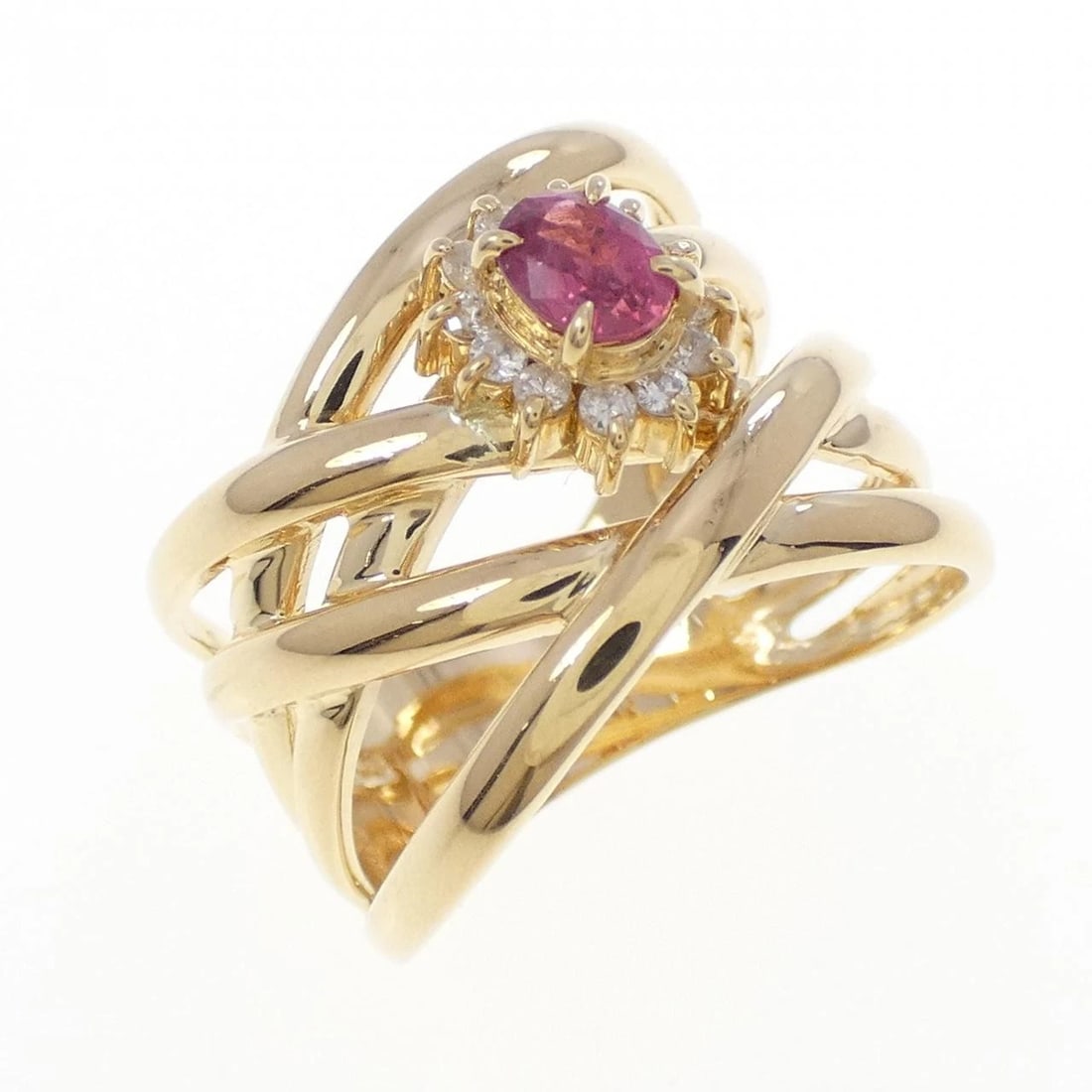 K18YG RUBY RING: K18YG Ruby Ring Brand: Unbranded Type/Style: Ruby Ring Material: K18YG, Main Stone/Creation Ruby Secondary Stone Diamond Color: Yellow Gold Size: US 5 3/4 Accessories: None Accessories Not