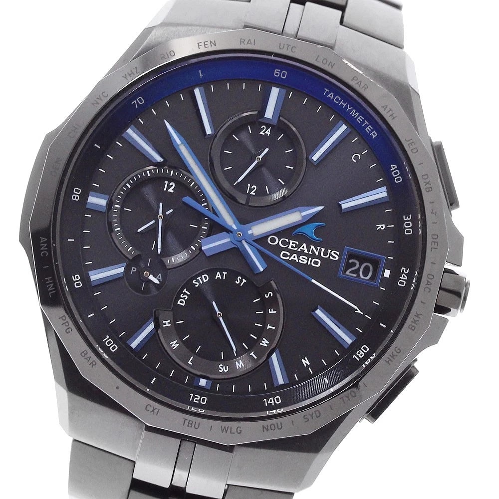 CASIO OCEANUS MANTA SERIES SOLAR POWERED RADIO WATCH: CASIO Oceanus Manta Series Solar Powered Radio Watch Brand: CASIO Type/Style: Wristwatch Material: Band Material titanium, Case Material titanium Color: Dial Color black Size: Case Size About41mm (1.6