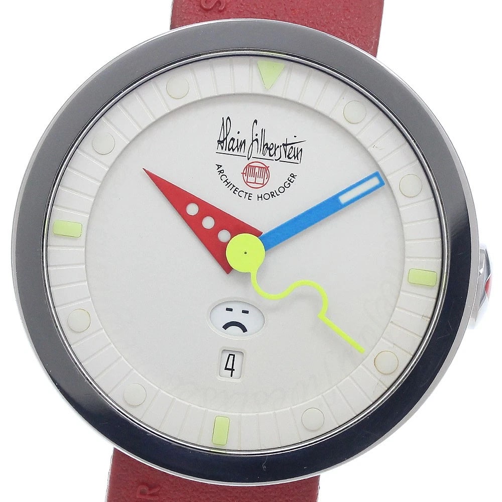 ALAIN SILBERSTEIN BASIC EDITION LIMITED SMILE DAY WATCH: Alain Silberstein Basic Edition Limited Smile Day Watch Brand: Alain Silberstein Type/Style: Wristwatch Material: Band Material rubber, Case Material titanium Color: Dial Color Silver Size: Case Size 