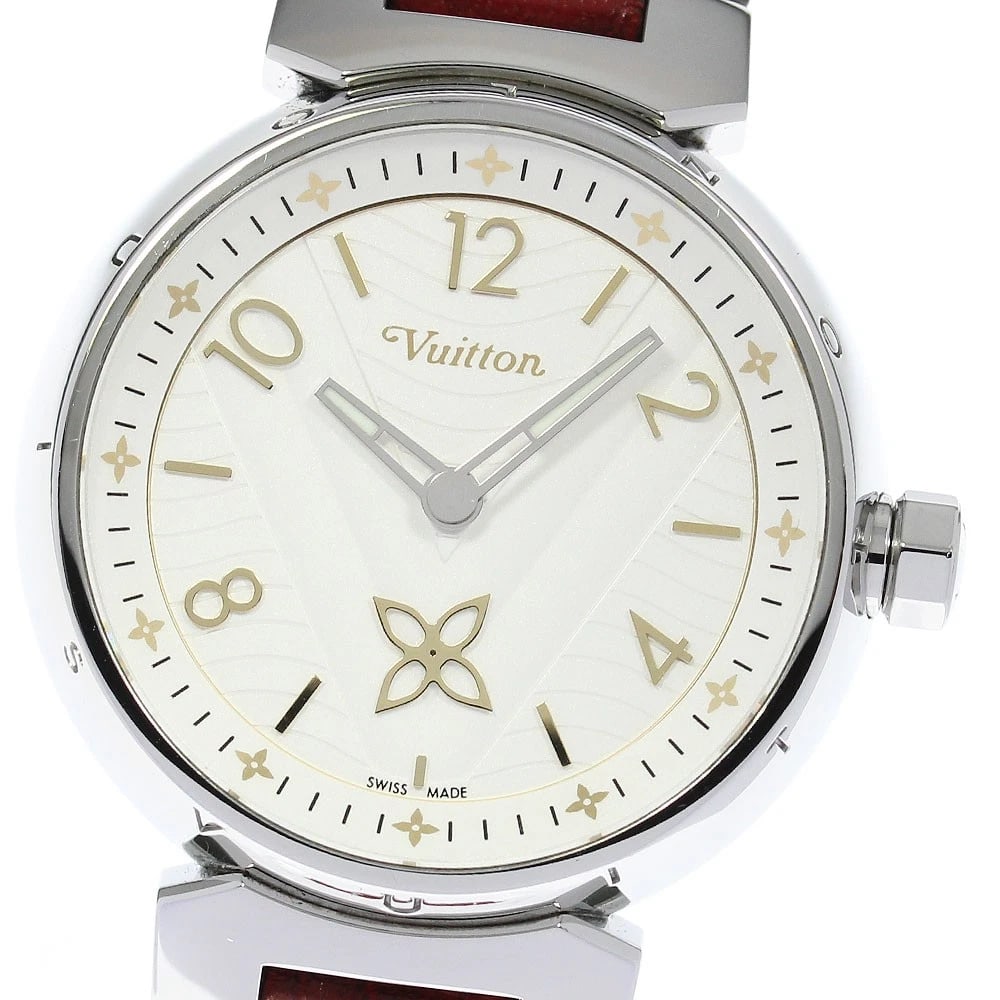 LOUIS VUITTON TAMBOUR WAVE MM SMALL QUARTZ WATCH: LOUIS VUITTON Tambour Wave MM Small Quartz Watch Brand: LOUIS VUITTON Type/Style: Wristwatch Material: Band Material leather, Case Material Stainless Steel Color: Dial Color white Size: Case Size Abou