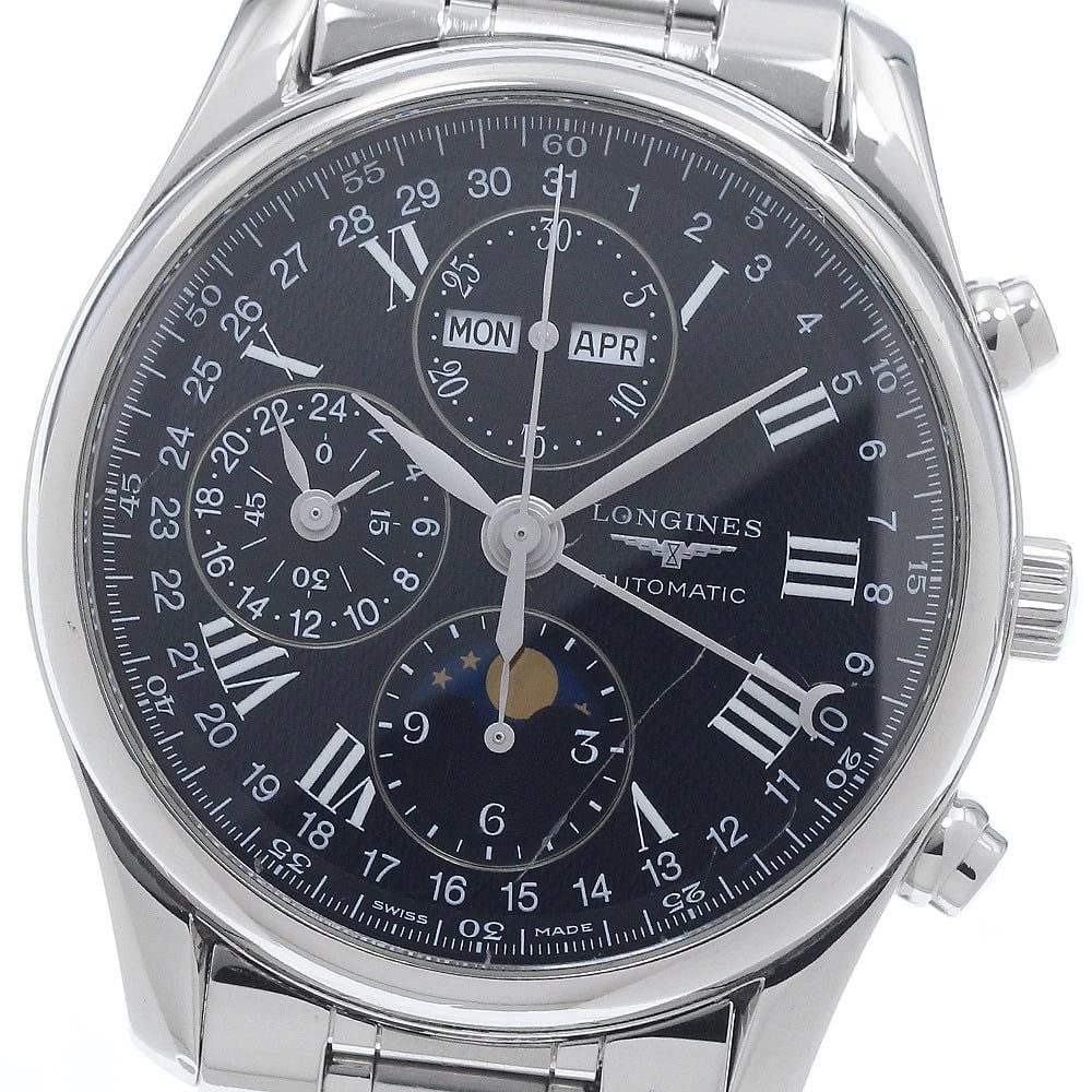 LONGINES MASTER COLLECTION MOON PHASE CHRONOGRAPH AT WATCH: LONGINES Master collection Moon phase chronograph AT Watch Brand: LONGINES Type/Style: Wristwatch Material: Band Material Stainless Steel, Case Material Stainless Steel Color: Dial Color black Size: C