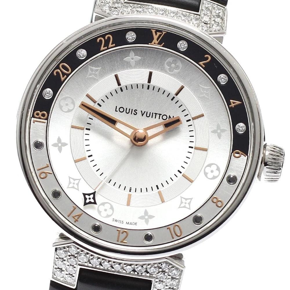 LOUIS VUITTON TAMBOUR MOON DUAL TIME MM QUARTZ WATCH: LOUIS VUITTON Tambour Moon Dual Time MM Quartz Watch Brand: LOUIS VUITTON Type/Style: Wristwatch Material: Band Material rubber, Case Material Stainless Steel Color: Dial Color Silver Size: Case Size 