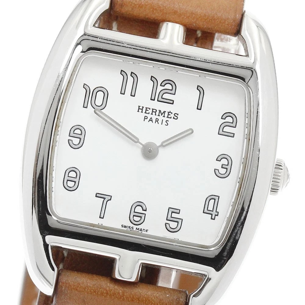 HERMES CAPE COD TONNEAU DOUBLE TOUR QUARTZ WATCH: HERMES Cape Cod Tonneau Double Tour Quartz Watch Brand: HERMES Type/Style: Wristwatch Material: Band Material leather, Case Material Stainless Steel Color: Dial Color white Size: Case Size About27mm (