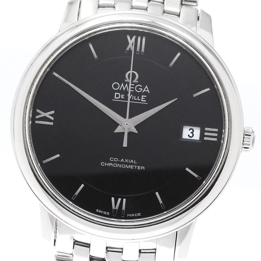 OMEGA DE VILLE PRESTIGE CO-AXIAL DATE AUTOMATIC WATCH: OMEGA De Ville Prestige Co-Axial Date Automatic Watch Brand: OMEGA Type/Style: Wristwatch Material: Band Material Stainless Steel, Case Material Stainless Steel Color: Dial Color black Size: Case Size