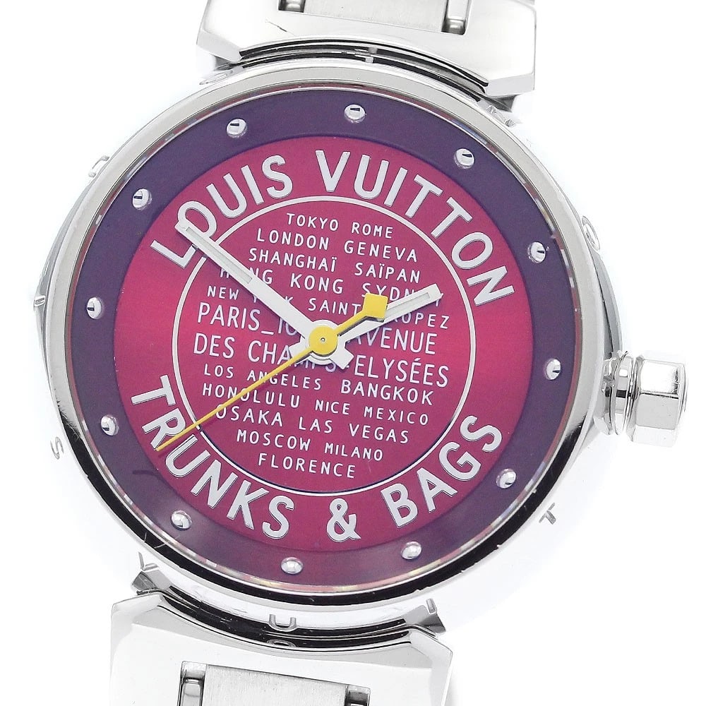 LOUIS VUITTON TAMBOUR TRUNKS&BAGS RED DIAL QUARTZ WATCH: LOUIS VUITTON Tambour TRUNKS&BAGS Red Dial Quartz Watch Brand: LOUIS VUITTON Type/Style: Wristwatch Material: Band Material Stainless Steel, Case Material Stainless Steel Color: Dial Color Red Size:
