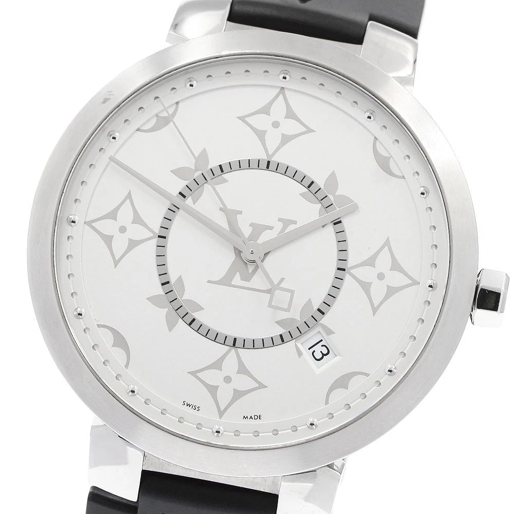 LOUIS VUITTON TAMBOUR SLIM MONOGRAM SILVER DIAL QUARTZ WATCH: LOUIS VUITTON Tambour Slim Monogram Silver Dial Quartz Watch Brand: LOUIS VUITTON Type/Style: Wristwatch Material: Band Material rubber, Case Material Stainless Steel Color: Dial Color Silver Size: Ca