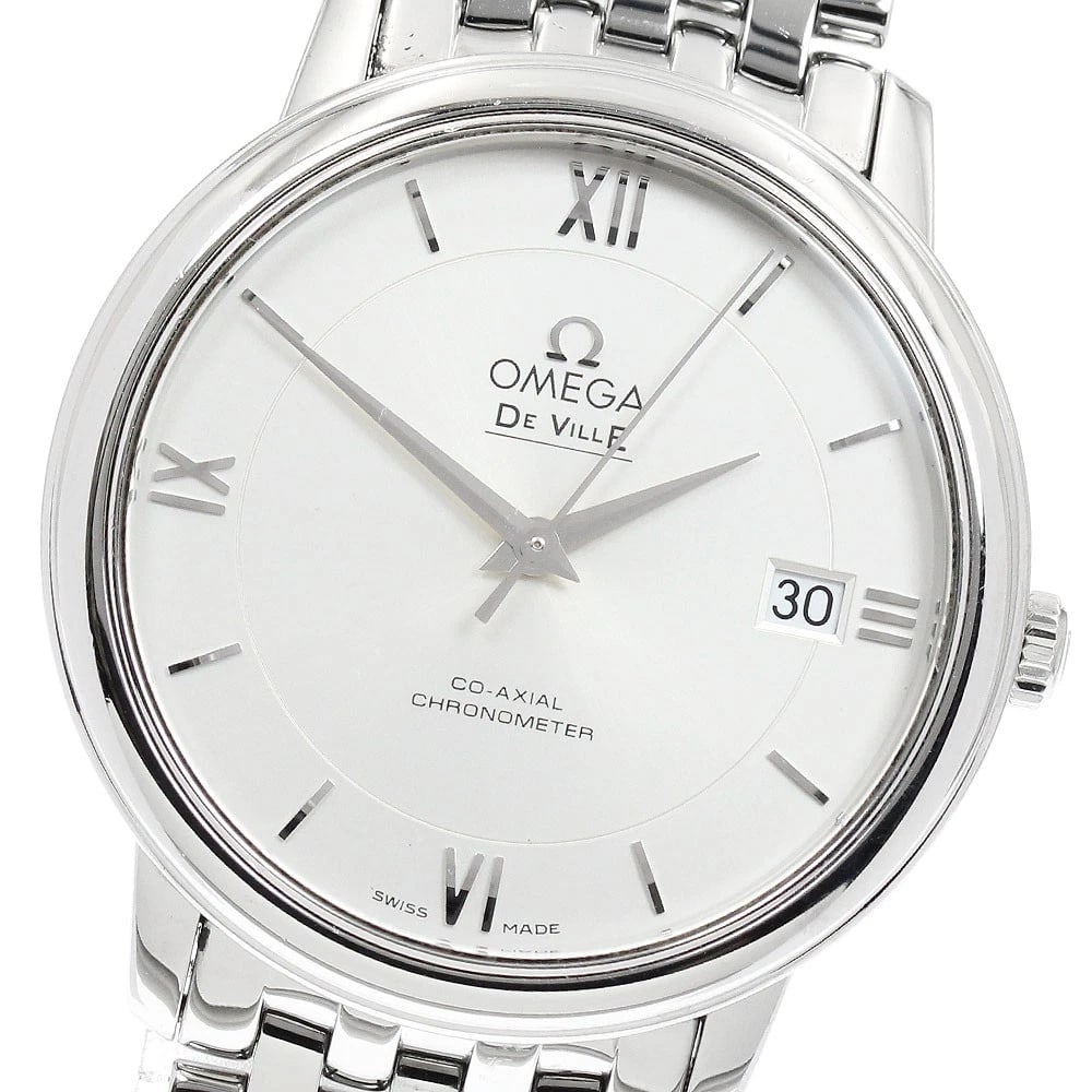 OMEGA DE VILLE PRESTIGE CO-AXIAL DATE AUTOMATIC WATCH: OMEGA De Ville Prestige Co-Axial Date Automatic Watch Brand: OMEGA Type/Style: Wristwatch Material: Band Material Stainless Steel, Case Material Stainless Steel Color: Dial Color Silver Size: Case Siz