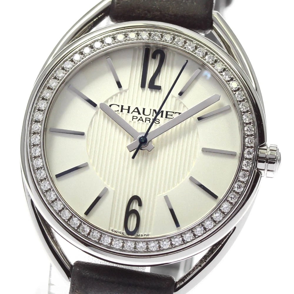 CHAUMET LIAN DIAMOND BEZEL SILVER DIAL QUARTZ WATCH: Chaumet Lian Diamond Bezel Silver Dial Quartz Watch Brand: Chaumet Type/Style: Wristwatch Material: Band Material leather, Case Material Stainless Steel Color: Dial Color Silver Size: About 29mm (1.1i