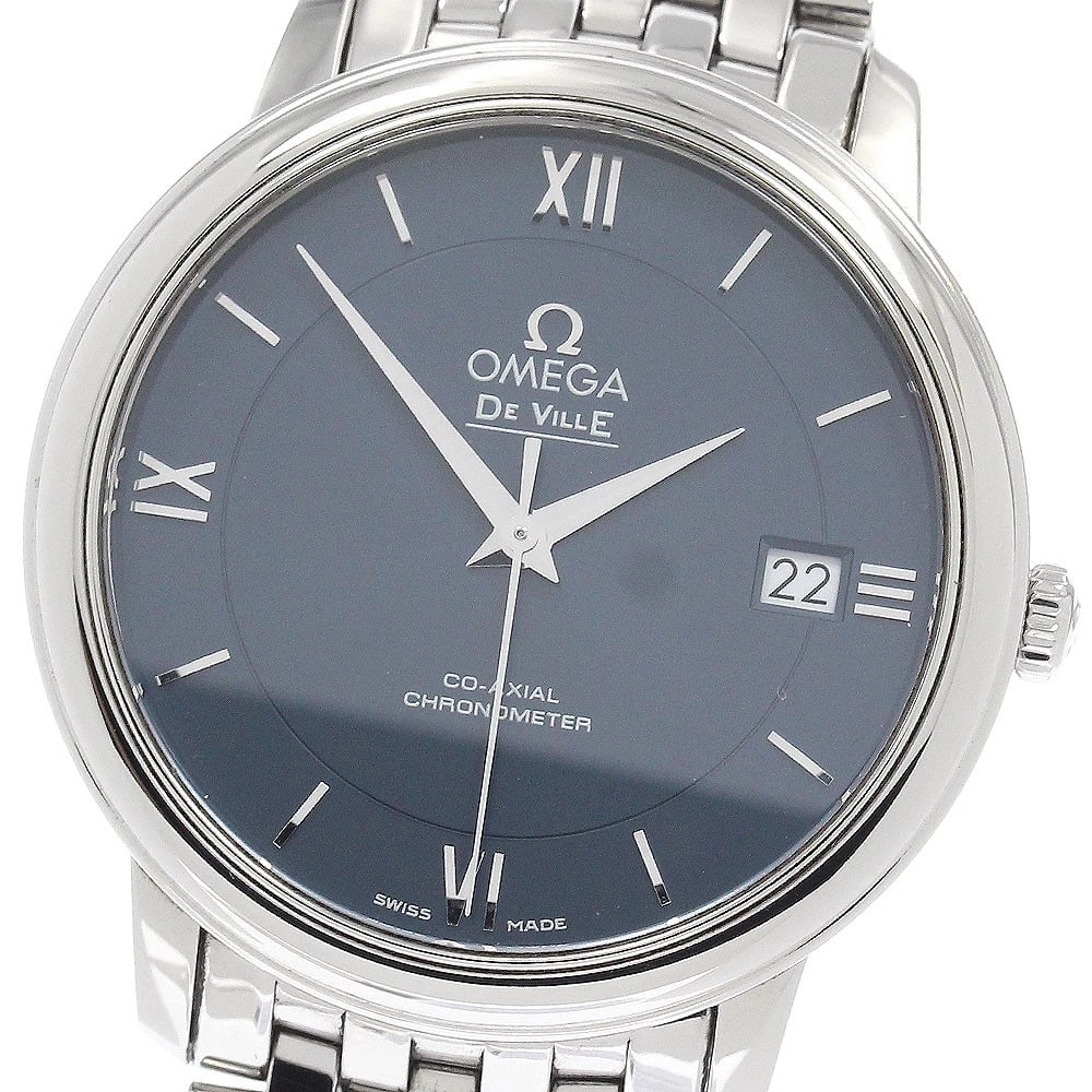 OMEGA DE VILLE PRESTIGE CO-AXIAL CHRONOMETER WATCH: OMEGA De Ville Prestige Co-Axial Chronometer Watch Brand: OMEGA Type/Style: Wristwatch Material: Band Material Stainless Steel, Case Material Stainless Steel Color: Dial Color Navy Size: Case Size Abo