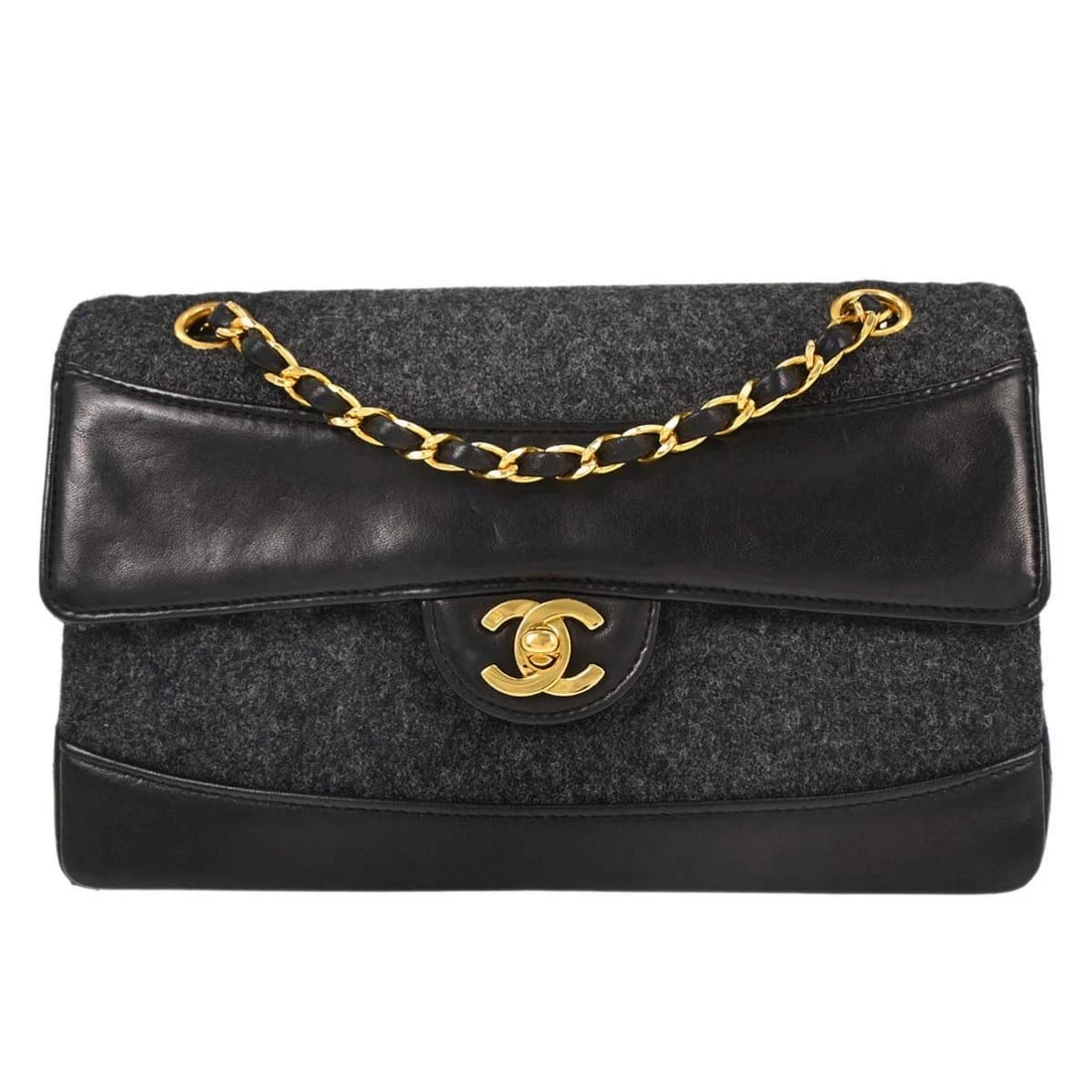 CHANEL BLACK LAMBSKIN WOOL SINGLE FLAP SHOULDER BAG: Chanel Black Lambskin Wool Single Flap Shoulder Bag Brand: CHANEL Type/Style: Shoulder Bag Material: Lambskin Leather, Wool Color: Black Size: W 9.4 x H 5.9 x D 2.4 " Accessories: None Acc