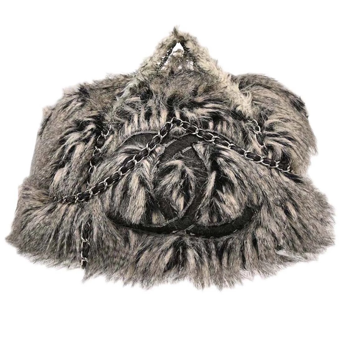 CHANEL GRAY ARTIFICIAL FUR ARCTIC FANTASY TOTE HANDBAG (1 of 8)