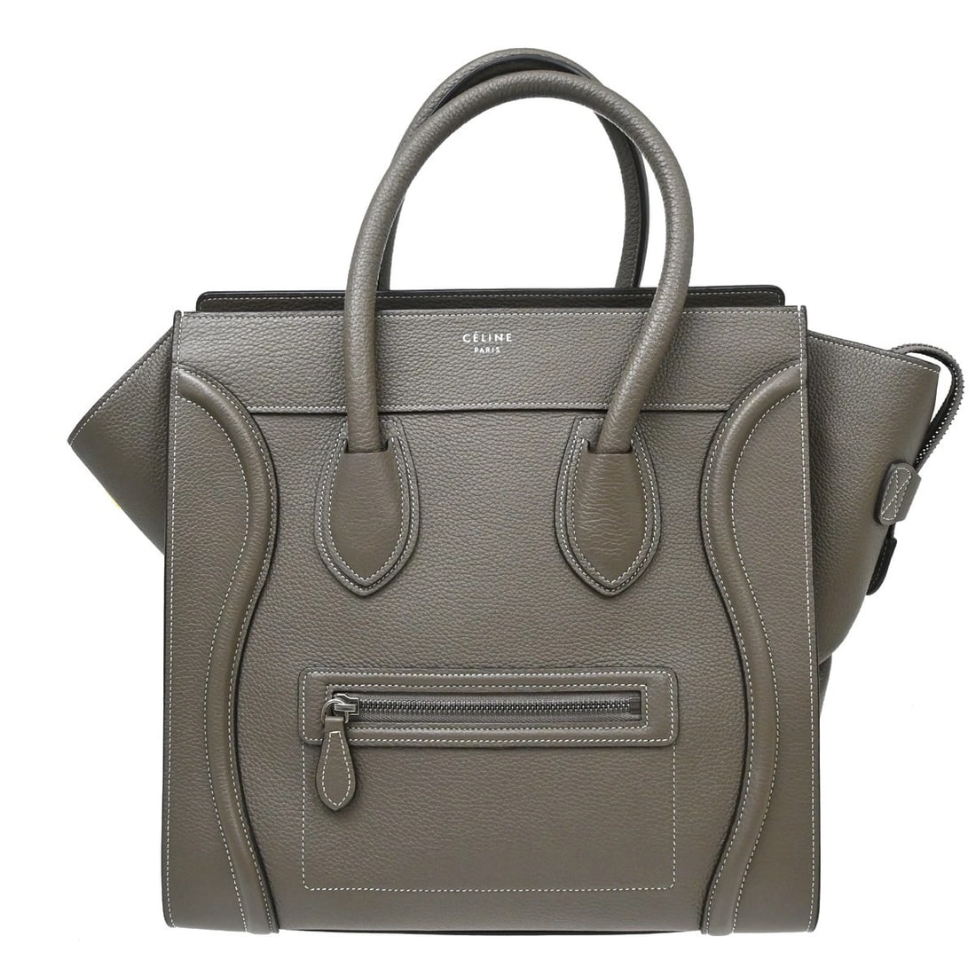 CELINE GRAY MINI LUGGAGE TOTE BAG: Celine Gray Mini Luggage Tote Bag Brand: CELINE Type/Style: Top Handle Bag Material: Leather Color:Gray Size: W 11.8 x H 11.8 x D 7.1 " Accessories: None Accessories Notice: When purchasi