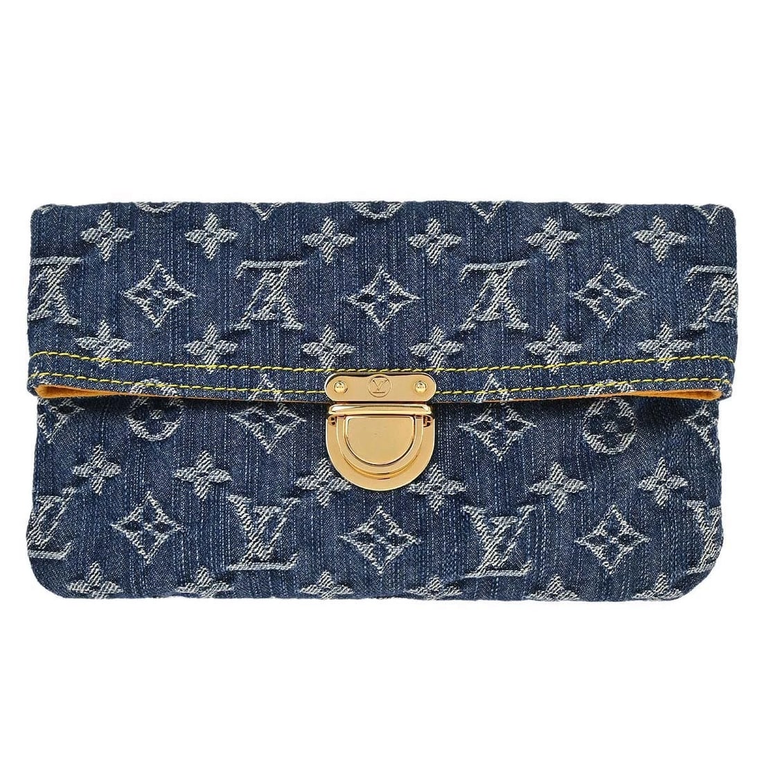 LOUIS VUITTON BLUE MONOGRAM DENIM POCHETTE PLAT CLUTCH BAG: Louis Vuitton Blue Monogram Denim Pochette Plat Clutch Bag Brand: Louis Vuitton Type/Style: Clutch Material: Monogram Denim Canvas, Leather Color: Blue Size: Beige, Black, Bronze Accessories: None