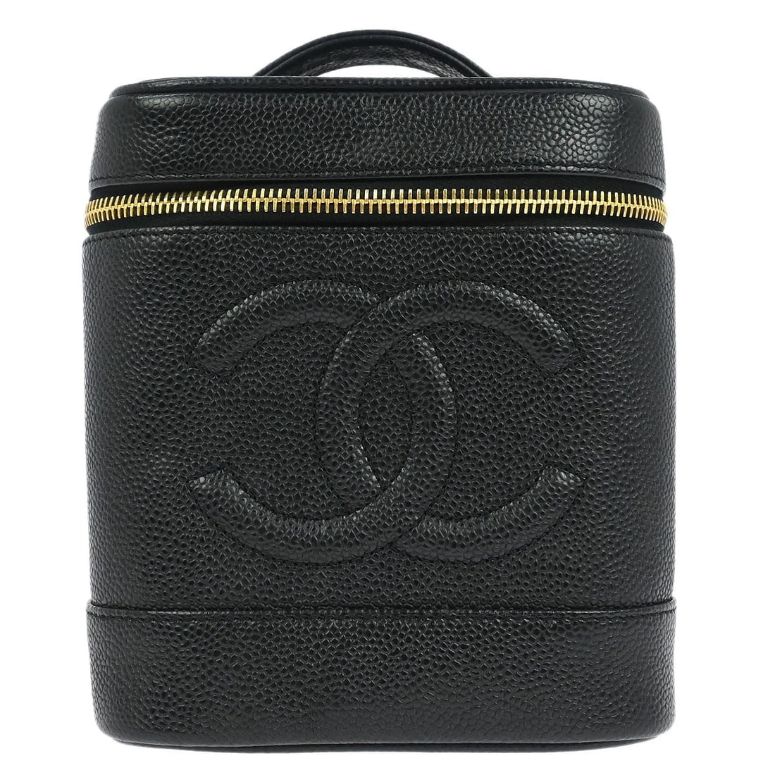 CHANEL BLACK CALFSKIN TIMELESS VANITY HANDBAG: Chanel Black Calfskin Timeless Vanity Handbag Brand: CHANEL Type/Style: CHANEL Vanity Material: Caviar Skin Leather Color: Black Size: W 5.9 x H 7.1 x D 5.1 " Accessories: None Accessories
