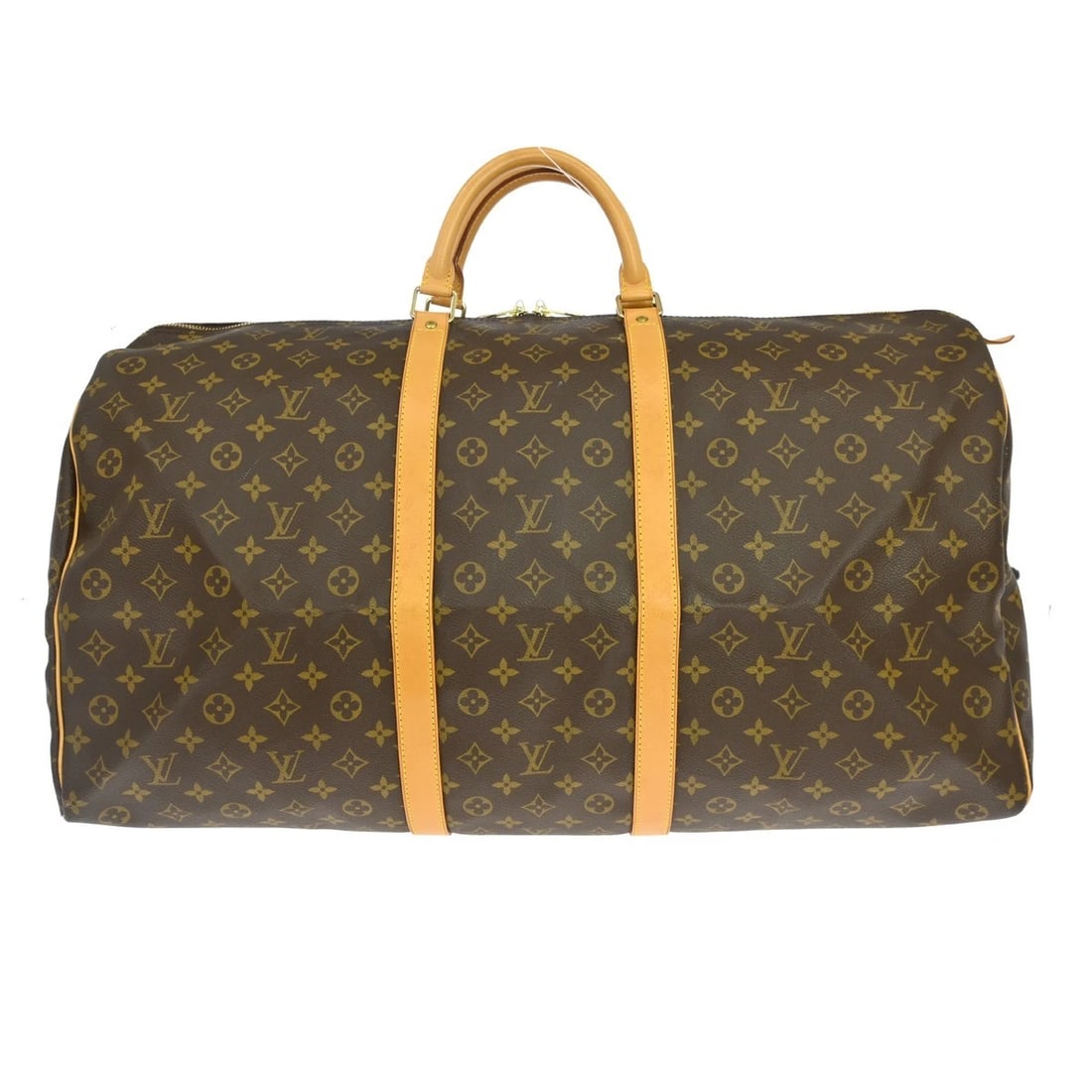 LOUIS VUITTON KEEPALL 60 TRAVEL HANDBAG MONOGRAM: LOUIS VUITTON KEEPALL 60 TRAVEL HANDBAG MONOGRAM Brand: Louis Vuitton Type/Style: Double Handles Material: Monogram Canvas, Leather Color: Brown Size: W 23.6 x H 12.2 x D 10.0 " Accessories: None
