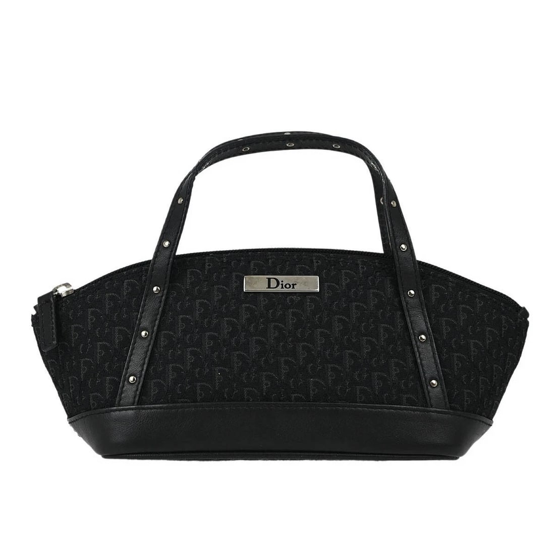 CHRISTIAN DIOR BLACK STREET CHIC TROTTER HANDBAG: Christian Dior Black Street Chic Trotter Handbag Brand: Dior Type/Style: Top Handle Bag Material: Canvas, Leather Color: Black Size: W 7.5 x H 4.3 x D 3.3 " Accessories: None Accessories N