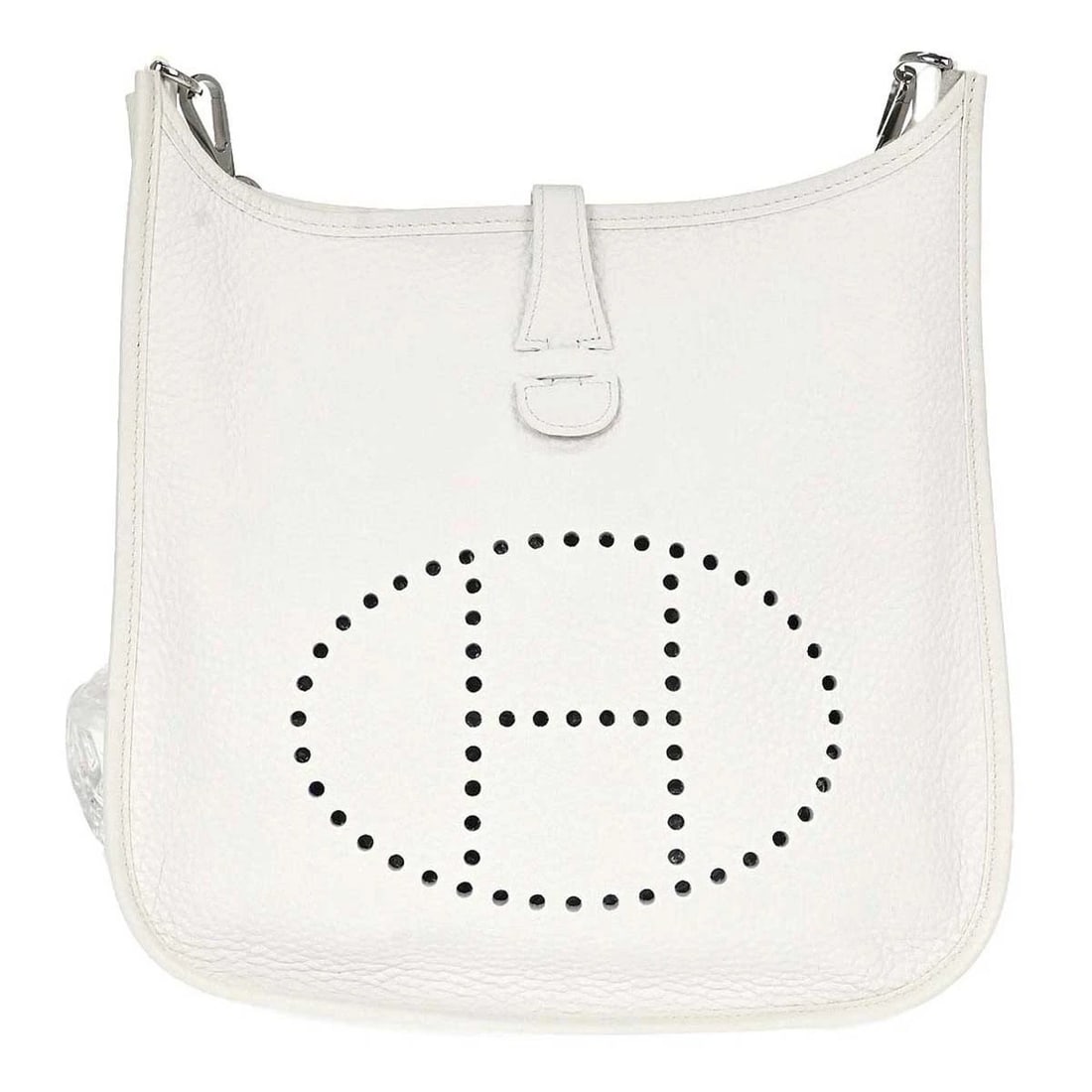 HERMES WHITE TAURILLON CLEMENCE EVELYNE SHOULDER BAG: Hermes White Taurillon Clemence Evelyne Shoulder Bag Brand: HERMES Type/Style: Shoulder Bag Material: Taurillon Clemence Color: White Size: W 11.4 x H 11.0 x D 3.1 " Accessories: None Acce