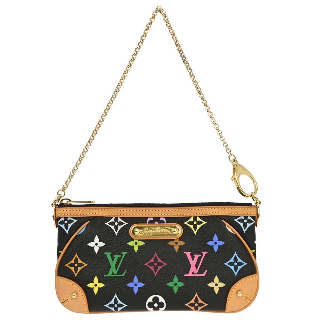 LOUIS VUITTON BLACK MULTICOLOR POCHETTE MILLA HANDBAG: Louis Vuitton Black Multicolor Pochette Milla Handbag Brand: Louis Vuitton Type/Style: Pouch Material: Monogram Multicolor Canvas, Leather Color: Noir * Black Size: W 7.9 x H 4.3 x D 0.8 " Accesso