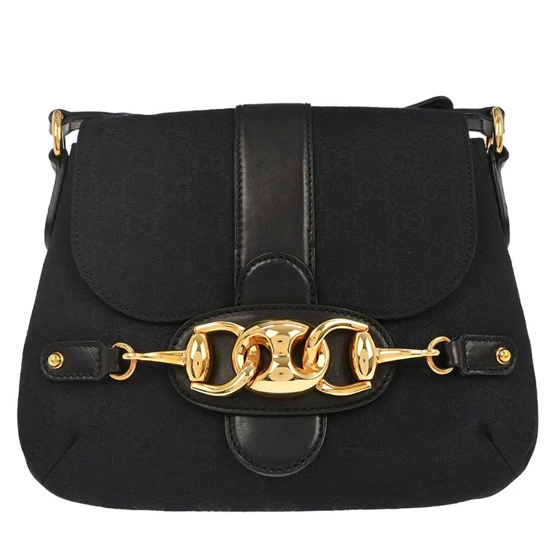 GUCCI BLACK CANVAS GG SHOULDER BAG: Gucci Black Canvas GG Shoulder Bag Brand: Gucci Type/Style: Shoulder Bag Material: Canvas, Leather Color: Black Size: W 9.8 x H 7.9 x D 1.2 " Accessories: None Accessories Notice: When pur