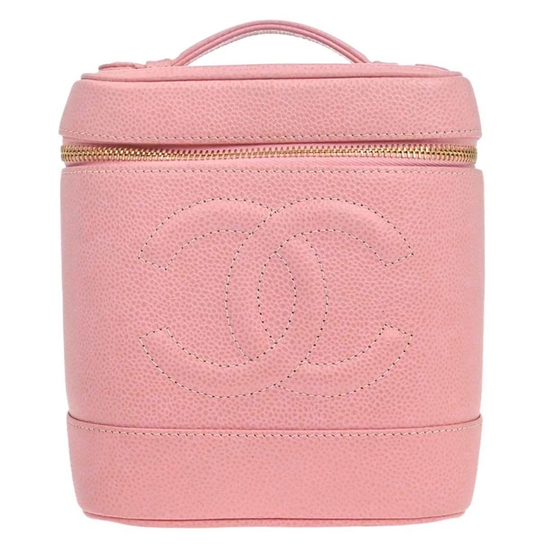 CHANEL PINK CALFSKIN TIMELESS VANITY HANDBAG: Chanel Pink Calfskin Timeless Vanity Handbag Brand: CHANEL Type/Style: CHANEL Vanity Material: Caviar Skin Leather Color: Pink Size: W 5.9 x H 7.1 x D 5.1 " Accessories: None Accessories N