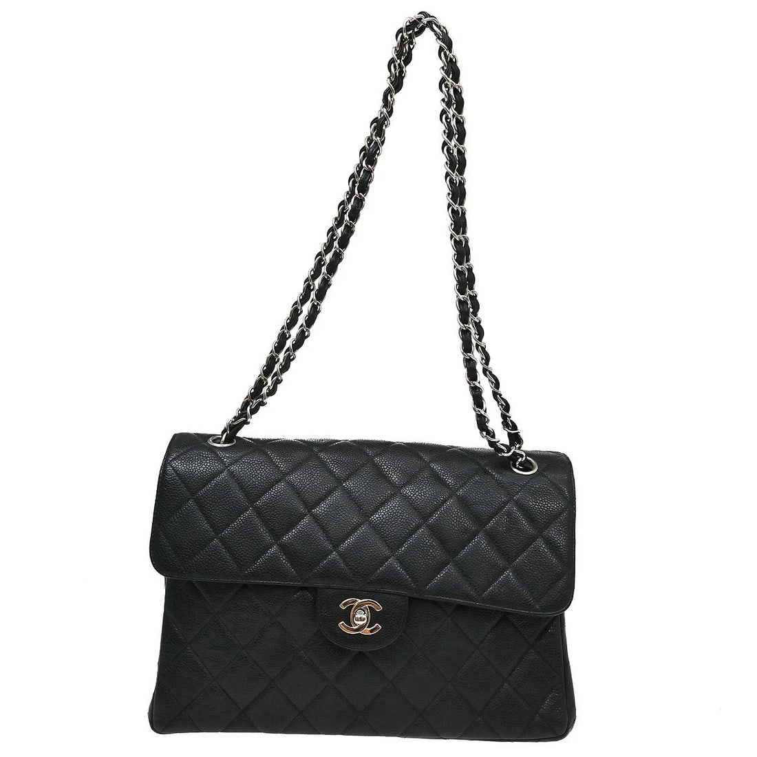 CHANEL BLACK CALFSKIN SIDED FLAP SHOULDER BAG: Chanel Black Calfskin Sided Flap Shoulder Bag Brand: CHANEL Type/Style: Shoulder Bag Material: Caviar skin leather Color: Black Size: W 11.8 x H 8.3 x D 4.3 " Accessories: None Accessories