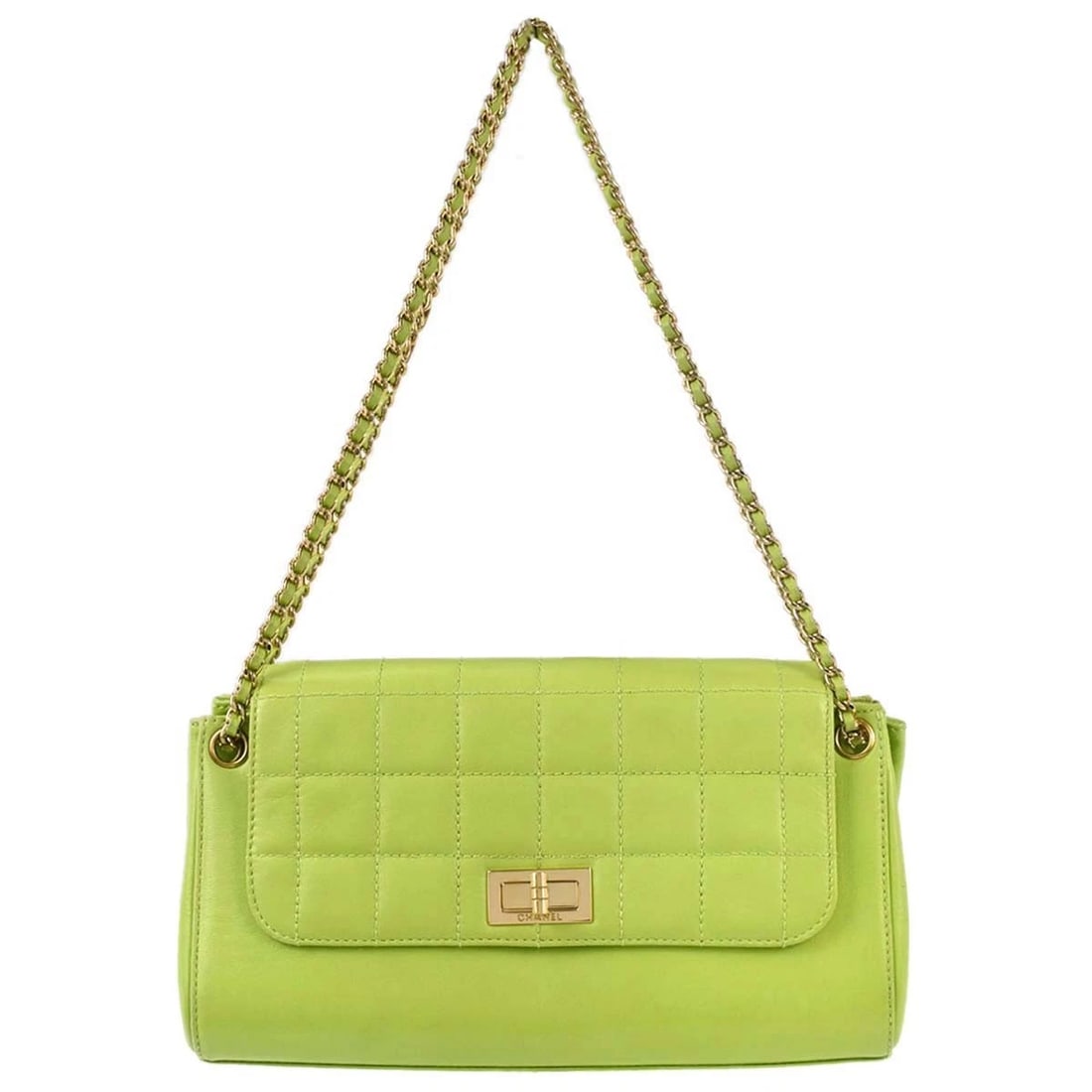 CHANEL GREEN LAMBSKIN CHOCO BAR SHOULDER BAG (1 of 8)