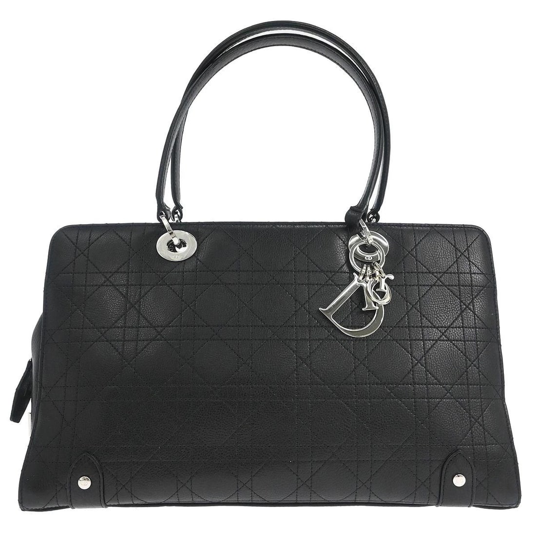 CHRISTIAN DIOR BLACK LAMBSKIN CANNAGE TOTE HANDBAG: Christian Dior Black Lambskin Cannage Tote Handbag Brand: Dior Type/Style: Tote Material: Lambskin Color: Black Size: W 14.2 x H 8.3 x D 5.1 " Accessories: None Accessories Notice: When pu
