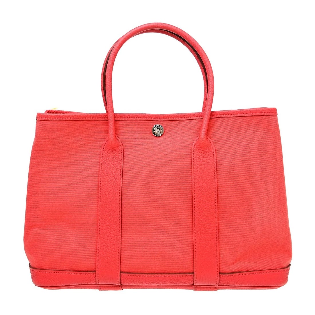 HERMES PINK TOILE OFFICIER NEGONDA GARDEN TOTE BAG: Hermes Pink Toile Officier Negonda Garden Tote Bag Brand: HERMES Type/Style: Tote Material: Toile Officier, Negonda Leather Color: Bougainvillier Size: W 12.2 x H 8.3 x D 5.5 " Accessories: None <
