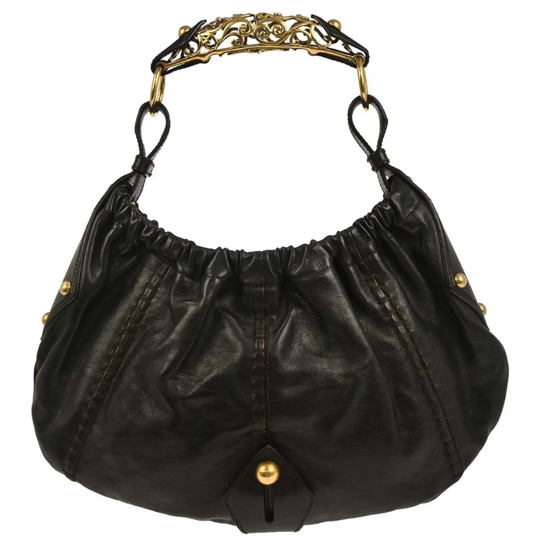 YVES SAINT LAURENT DARK BROWN MEDIUM MOMBASA HANDBAG: Yves Saint Laurent Dark Brown Medium Mombasa Handbag Brand: Saint Laurent Type/Style: Top Handle Bag Material: Leather Color: Dark Brown Size: W 14.6 x H 8.7 x D 1.2 " Accessories: None Ac