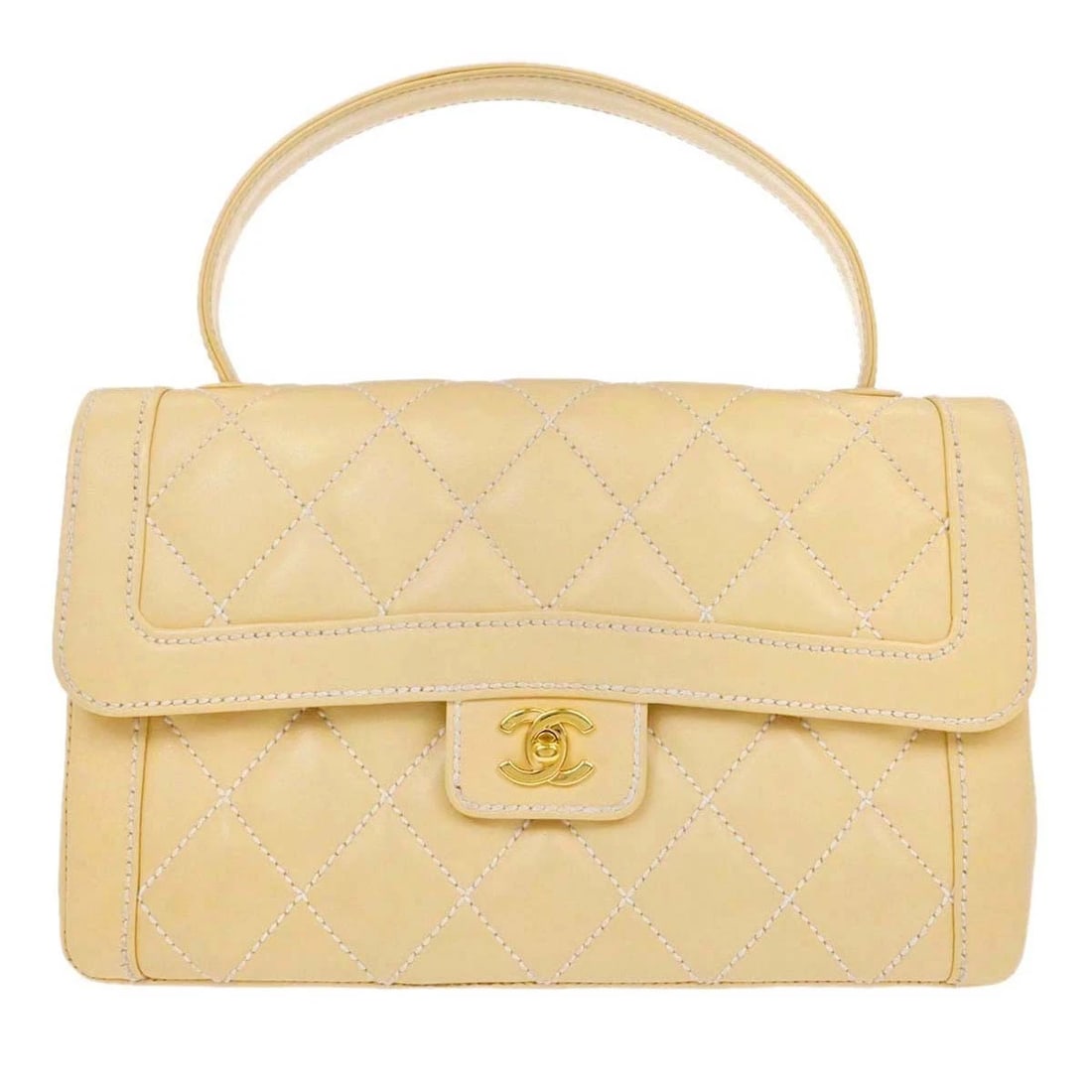 CHANEL BEIGE CALFSKIN WILD STITCH HANDBAG: Chanel Beige Calfskin Wild Stitch Handbag Brand: CHANEL Type/Style: Handbag Material: Calfskin Color: Beige Size: W 12.2 x H 7.5 x D 2.8 " Accessories: None Accessories Notice: When purcha