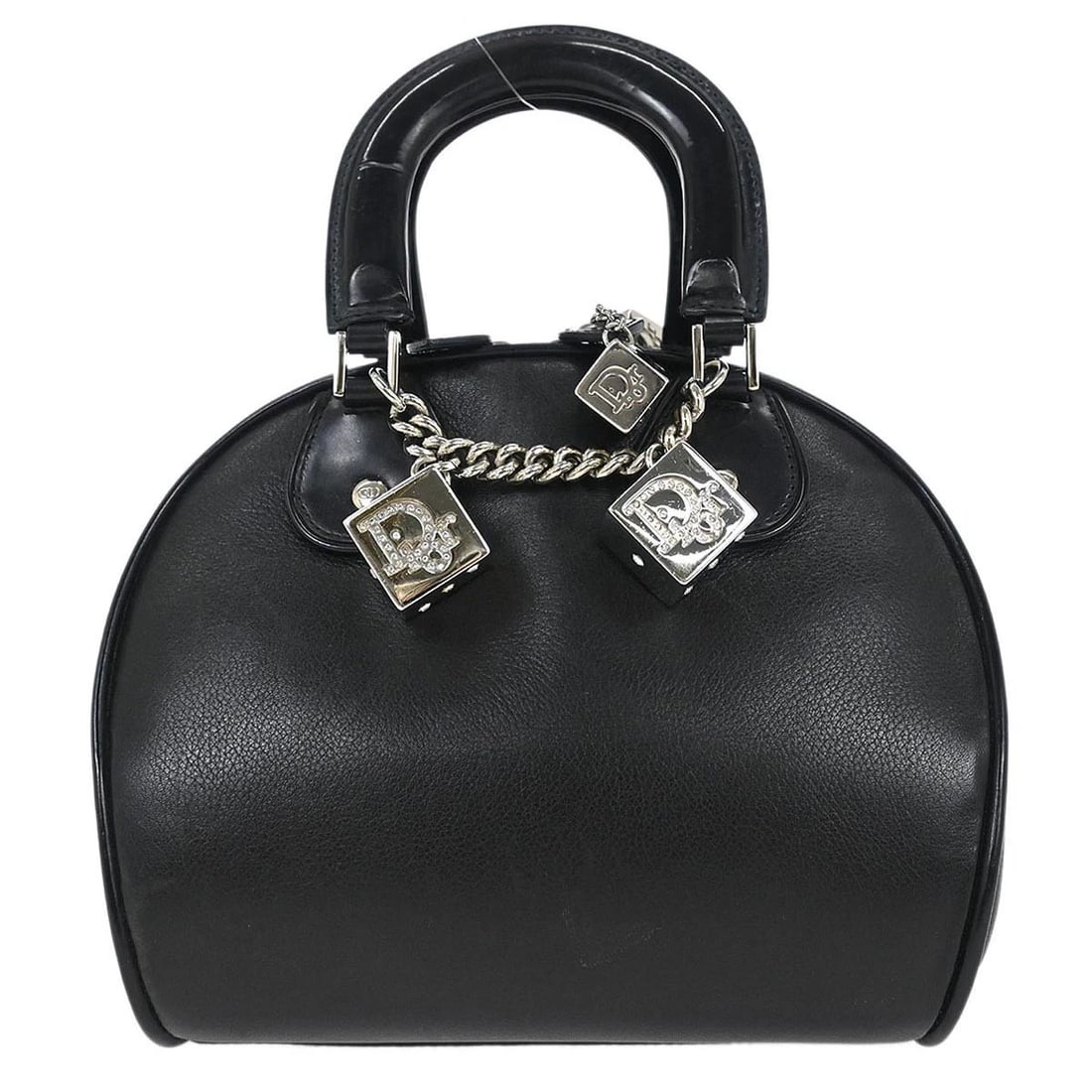 CHRISTIAN DIOR BLACK GAMBLER DICE HANDBAG: Christian Dior Black Gambler Dice Handbag Brand: Dior Type/Style: Top Handle Bag Material: Leather Color: Black Size: W 7.5 x H 6.3 x D 6.3 " Accessories: None Accessories Notice: When pur