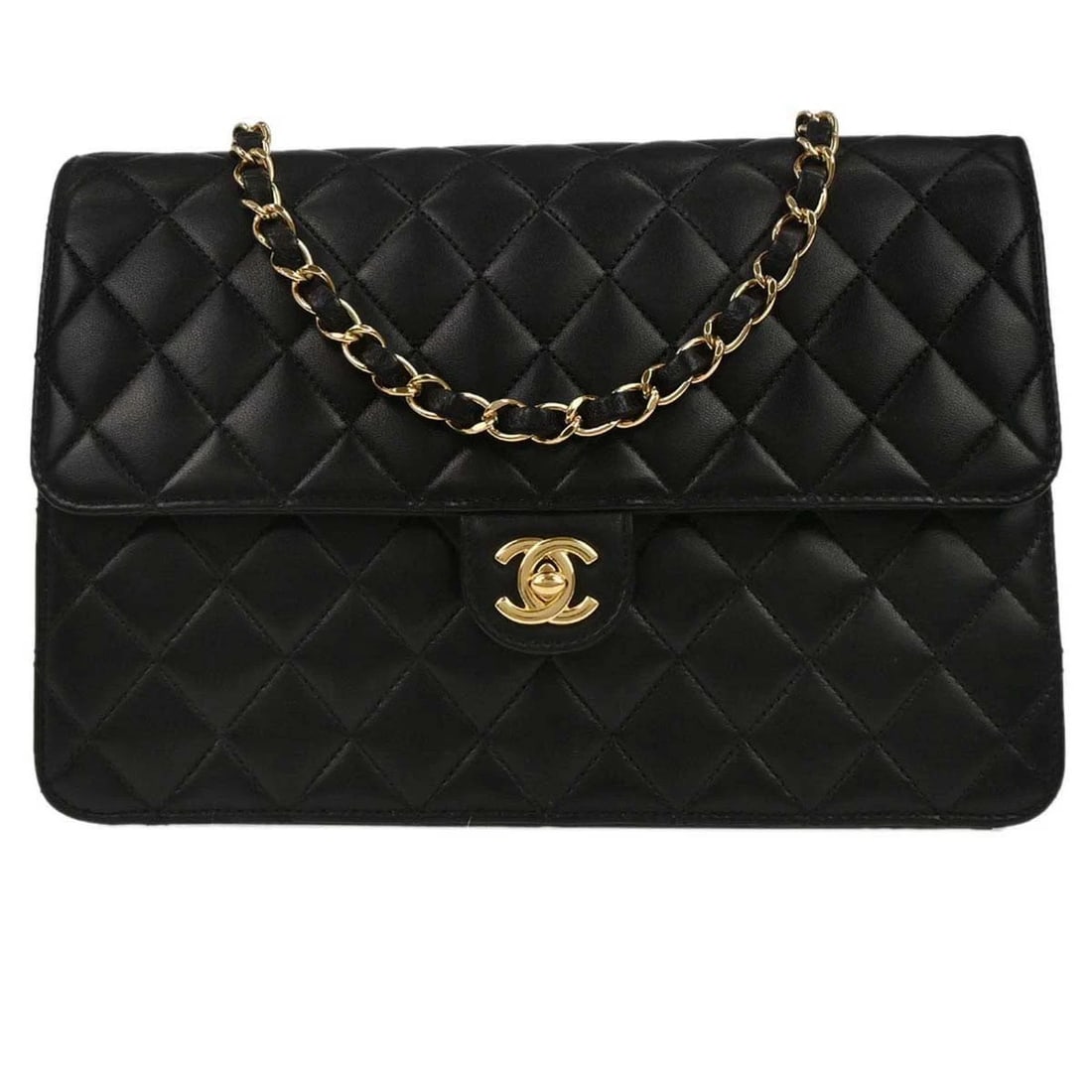 CHANEL BLACK LAMBSKIN TURNLOCK SHOULDER BAG: Chanel Black Lambskin Turnlock Shoulder Bag Brand: CHANEL Type/Style: Shoulder Bag Material: Lambskin Leather Color: Black Size: W 9.8 x H 6.7 x D 2.8 " Accessories: None Accessories Notic