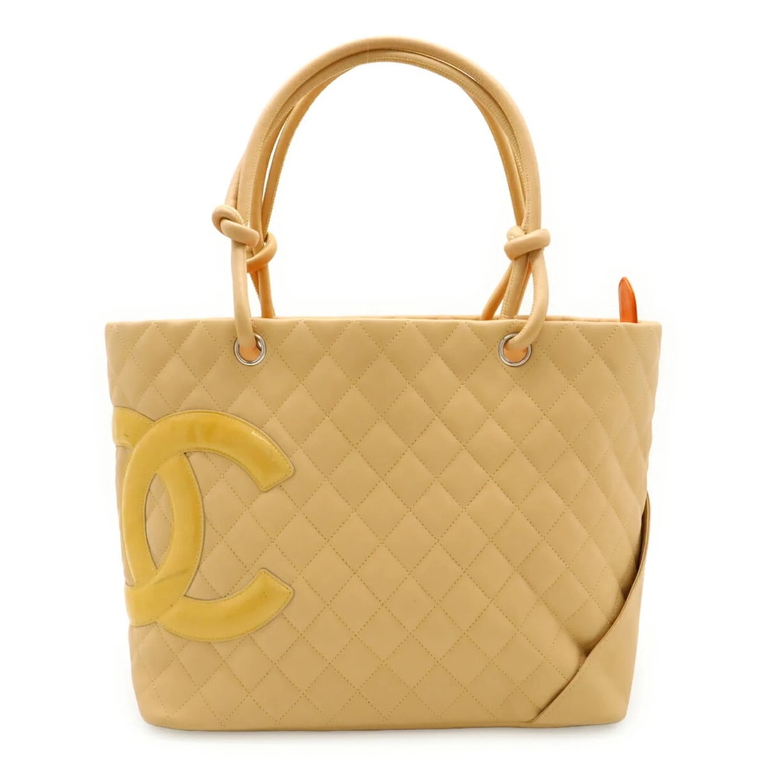 CHANEL CAMBON LINE COCO MARK LARGE TOTE SHOULDER BAG SOFT CALF: CHANEL Cambon Line Coco Mark Large Tote Shoulder Bag Soft Calf Brand: Chanel Type/Style: Shoulder bag, Tote bag Material: Leather Color: Beige , yellow Size: (HxWxD) 25.5cm x 40cm x 15cm / 10.03'' x 1