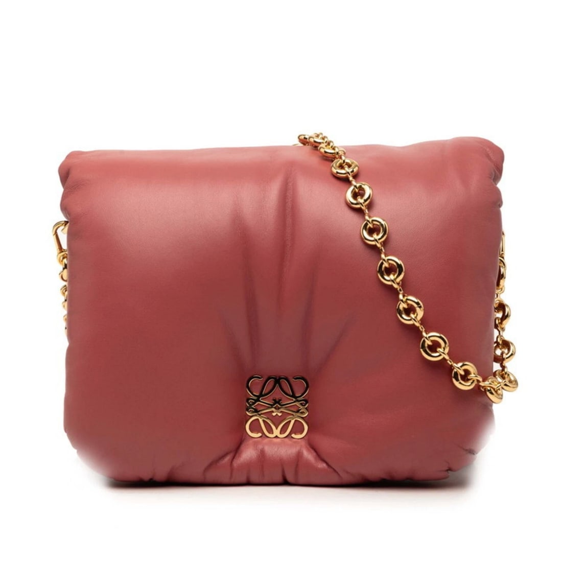 LOEWE ANAGRAM GOYA PUFFER CHAIN SHOULDER BAG, PINK LEATHER, WOMEN: Loewe Anagram Goya Puffer Chain Shoulder Bag, Pink Leather, Women Brand: Loewe Type/Style: Shoulder bag Material: Leather Color: Pink Size: (HxWxD)18cm x 22cm x 6cm / 7.08'' x 8.66'' x 2.36'' Acce