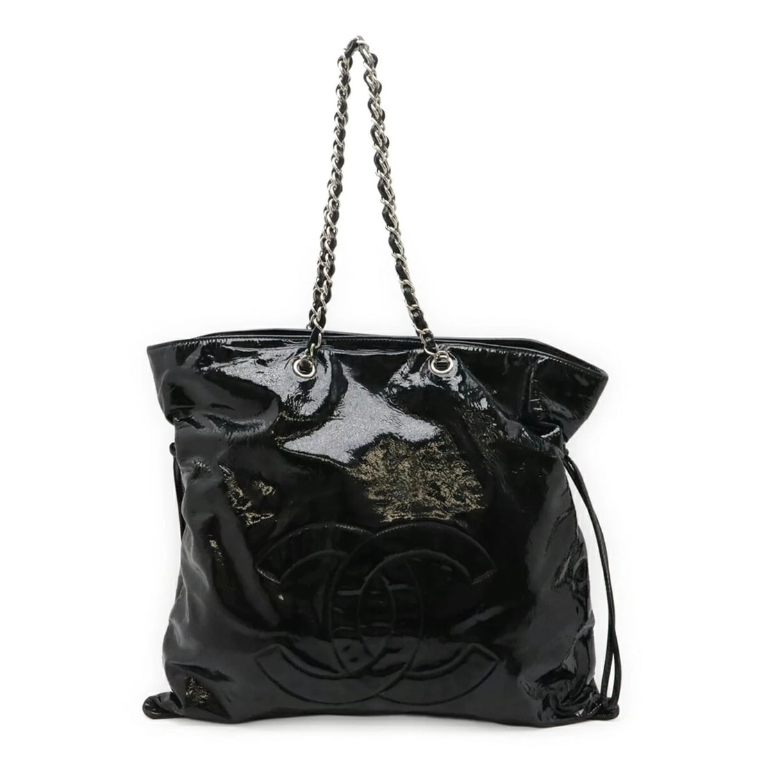 CHANEL COCO MARK BONBON TOTE BAG CHAIN SHOULDER ENAMEL LEATHER BLACK: CHANEL Coco Mark Bonbon Tote Bag Chain Shoulder Enamel Leather Black Brand: Chanel Type/Style: Shoulder bag, Tote bag Material: Leather Color: Black Size: (HxWxD) 41.5cm x 45cm / 16.33'' x 17.71''