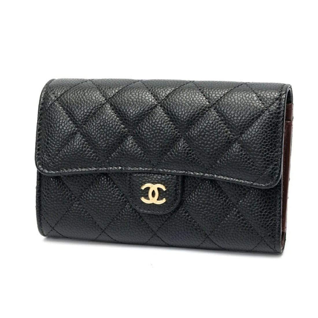 CHANEL MATELASSE MEDIUM FLAP WALLET TRI-FOLD CAVIARSKINLEATHER: Chanel Matelasse Medium Flap Wallet Tri-fold CaviarSkinLeather Brand: Chanel Type/Style: Material: Grained Calfskin Color: Black Size: (HxWxD) 10cm x 15cm x 1cm / 3.93'' x 5.9'' x 0.39'' Accessori