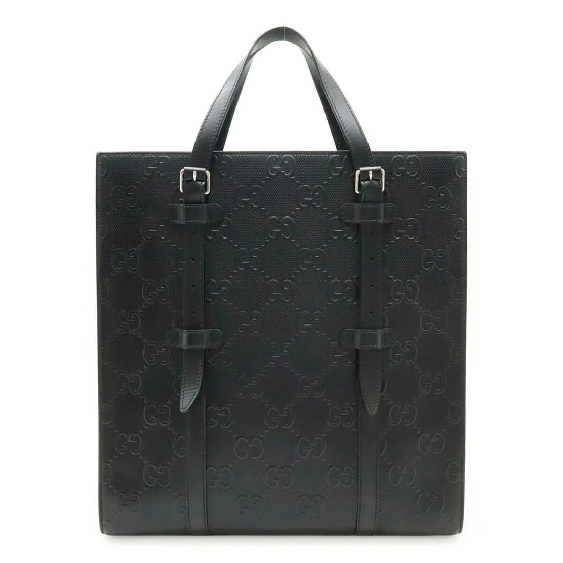 GUCCI GG EMBOSSED TOTE BAG, LEATHER, BLACK: GUCCI GG Embossed Tote Bag, Leather, Black Brand: Gucci Type/Style: Tote bag Material: Leather Color: Black Size: (HxWxD)38cm x 36cm x 10.5cm / 14.96'' x 14.17'' x 4.13'' Accessories: None