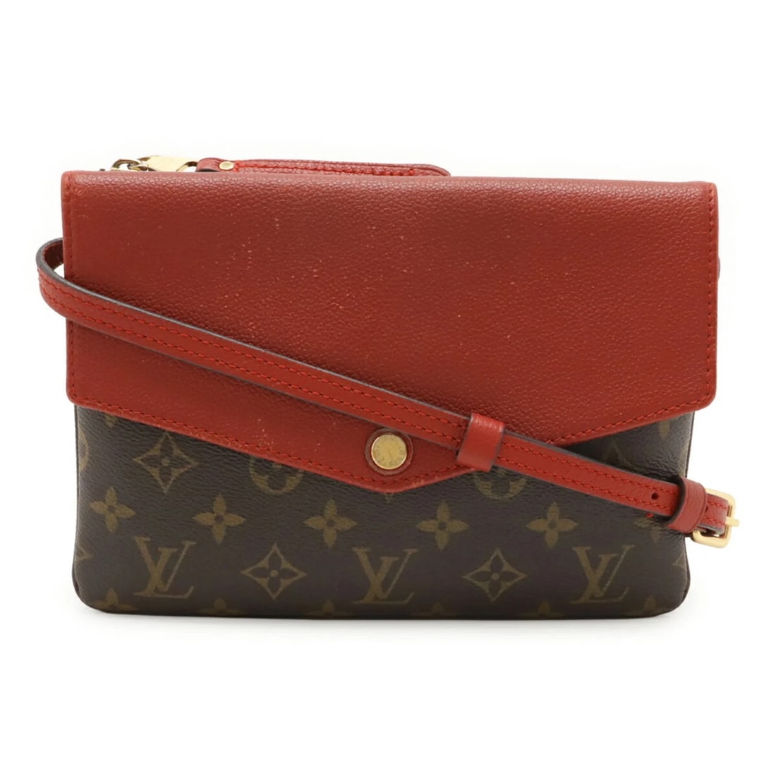 LOUIS VUITTON MONOGRAM TWICE SHOULDER BAG POCHETTE CERISE RED: LOUIS VUITTON Monogram Twice Shoulder Bag Pochette Cerise Red Brand: Louis Vuitton Type/Style: Pochette, Shoulder bag Material: Monogram,Canvas,Leather Color: Cerise Size: (HxWxD)16.5cm x 23.5cm x 4cm