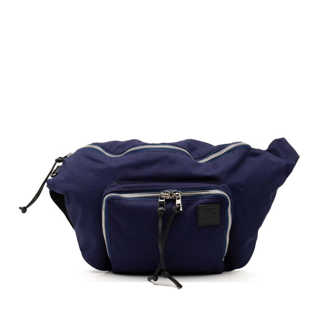 LOEWE ANAGRAM LOGO WAIST BAG, BODY BUM NAVY, BLACK CANVAS, LEATHER: LOEWE Anagram Logo Waist Bag, Body Bum Navy, Black Canvas, Leather Brand: Loewe Type/Style: Fanny pack Material: Canvas,Leather Color: Black,Navy Size: (HxWxD)27cm x 36cm x 3cm / 10.62'' x 14.17'' x 1