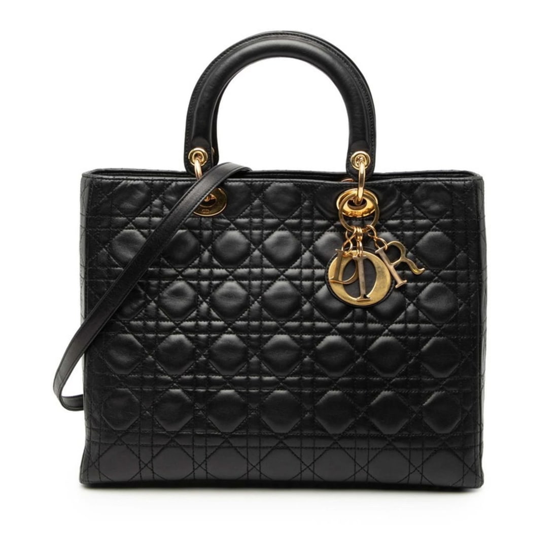 CHRISTIAN DIOR CANNAGE LADY LARGE HANDBAG/SHOULDER BAG, 2-WAY: Christian Dior Cannage Lady Large Handbag/Shoulder Bag, 2-Way Brand: Christian Dior Type/Style: Handbag, Shoulder bag Material: Leather Color: Black Size: (HxWxD)25cm x 32cm x 12cm / 9.84'' x 12.59'' 