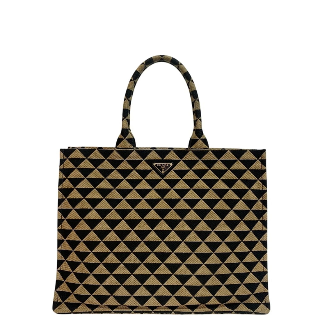PRADA SMALL TOTE EMBROIDERED FABRIC JACQUARD HANDBAG BLACK: PRADA Small Tote Embroidered Fabric Jacquard Handbag Black Brand: Prada Type/Style: Handbag Material: Leather Color: Beige, Black Size: (HxWxD) 31.5cm x 41cm / 12.4'' x 16.14'' Accessories: None <